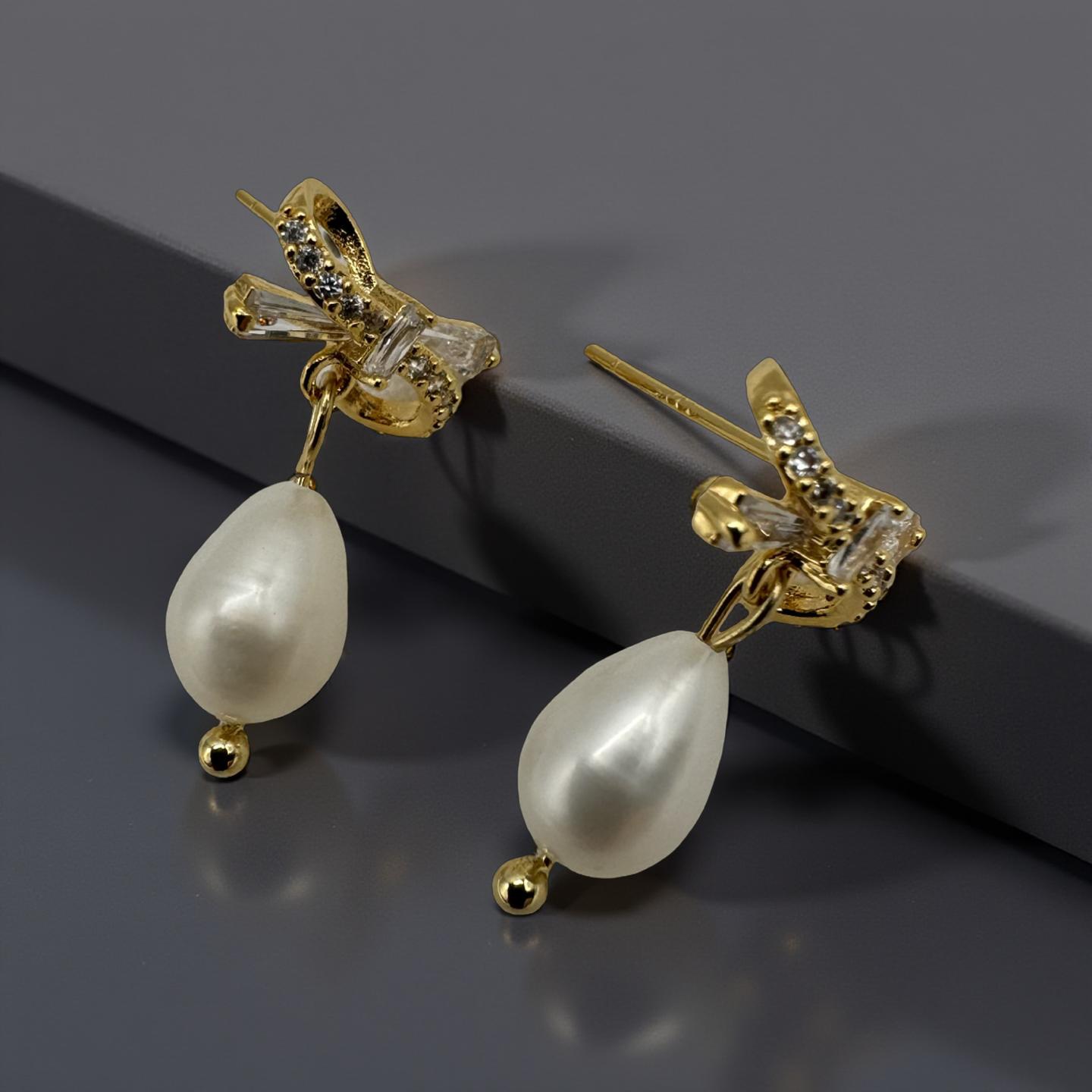 Gold Pearl Drop Earrings