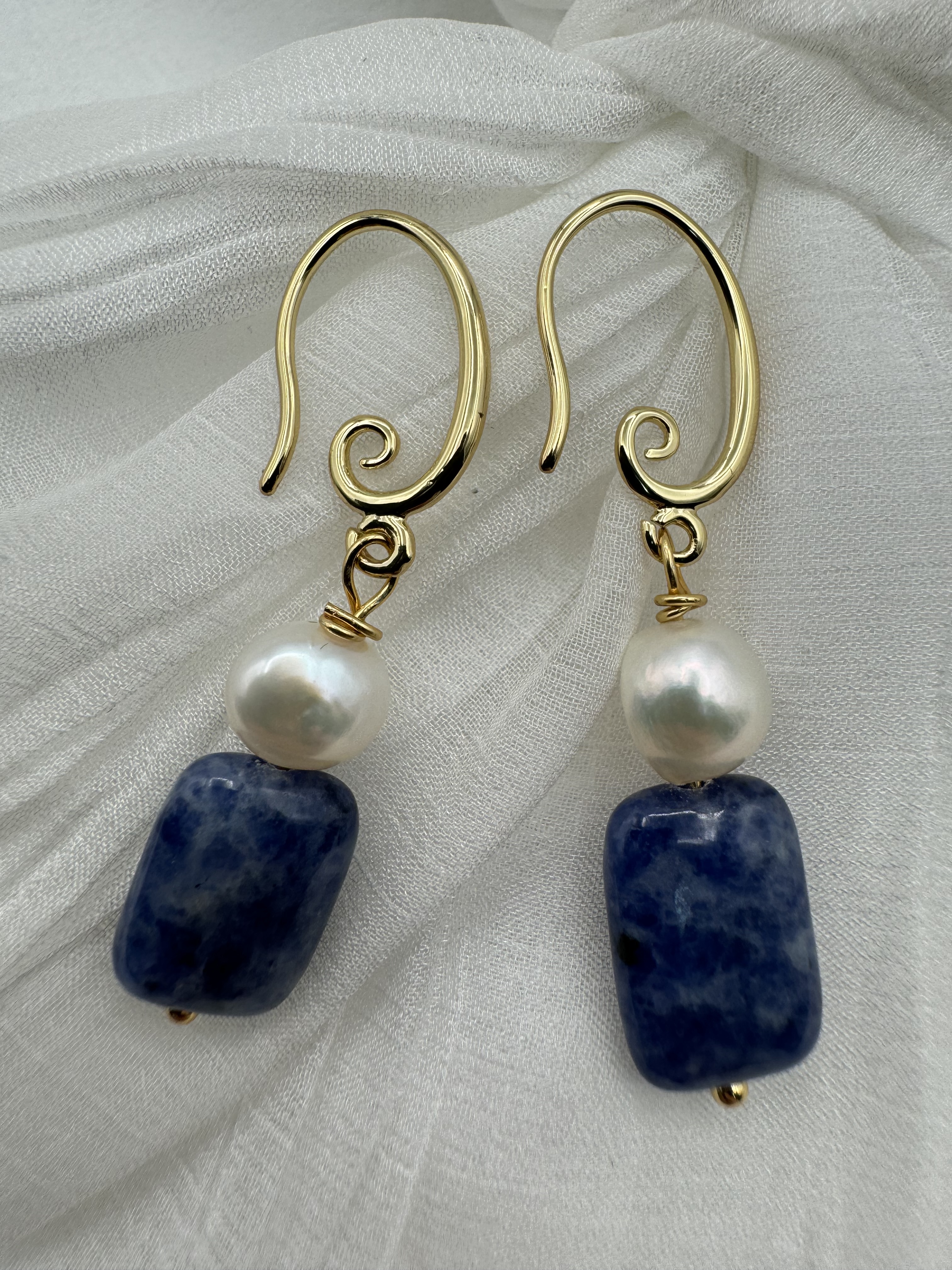 Blue sodalite and Pearl Earrings
