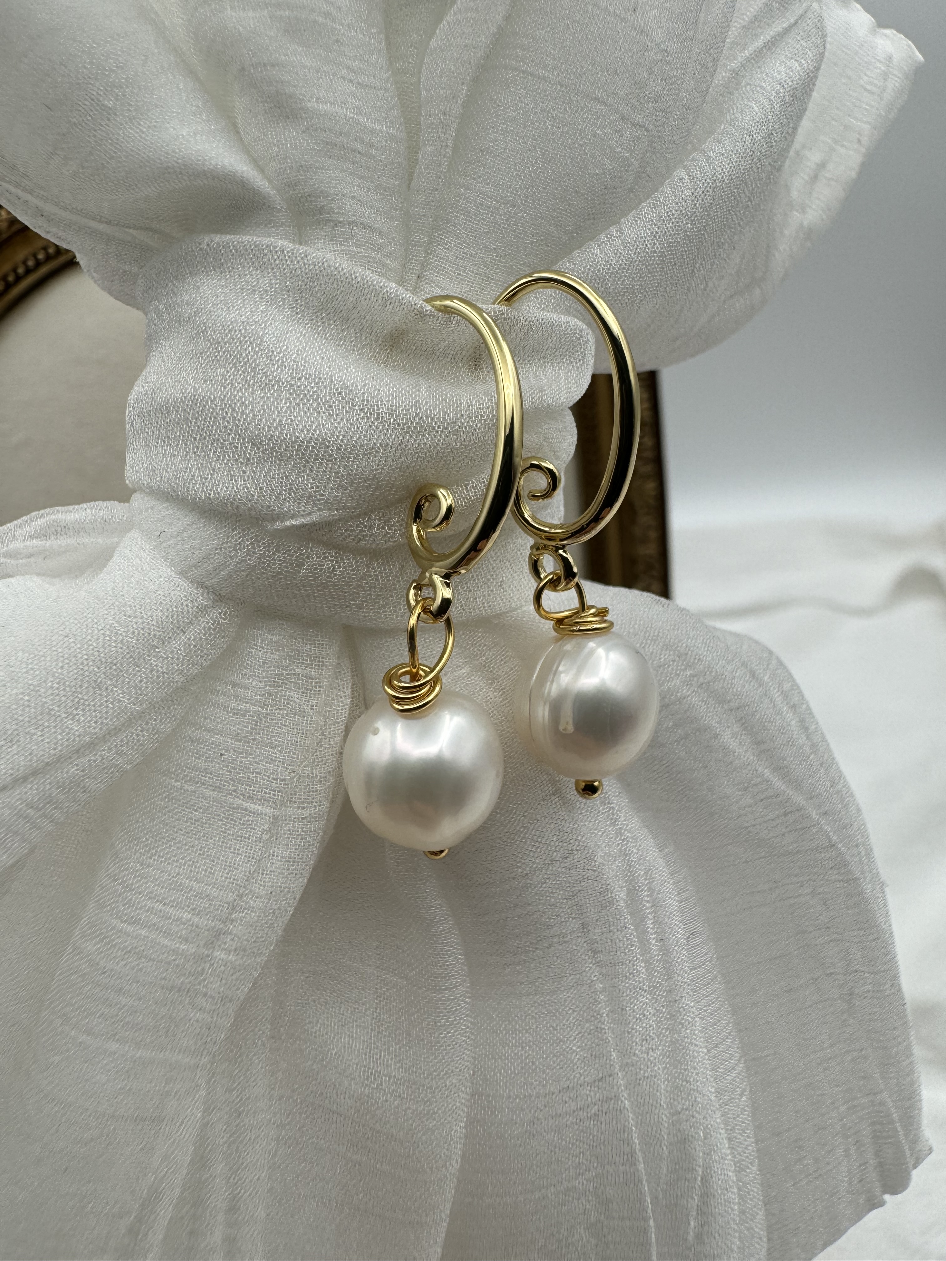 Gold and Pearl Drop Earrings