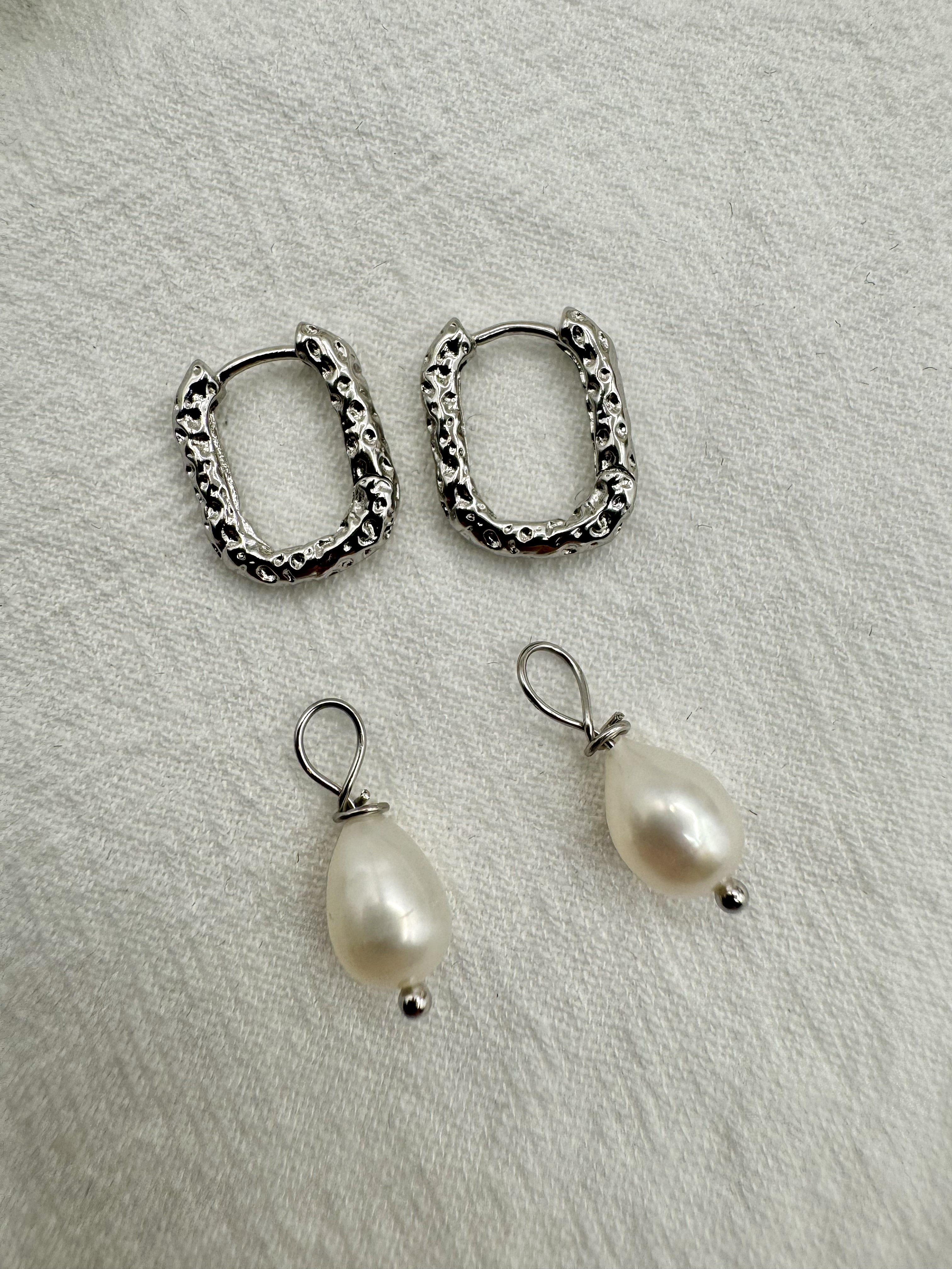 Silver Textured Pearl Drop Earrings