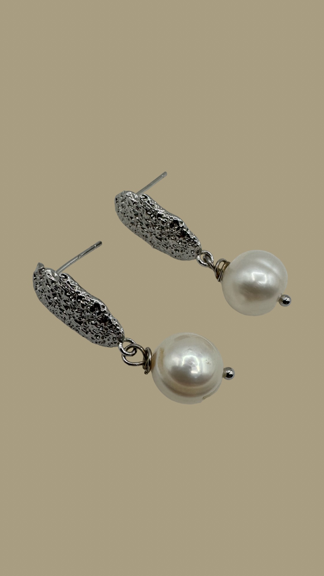 Textured Silver and Pearl Drop Earrings