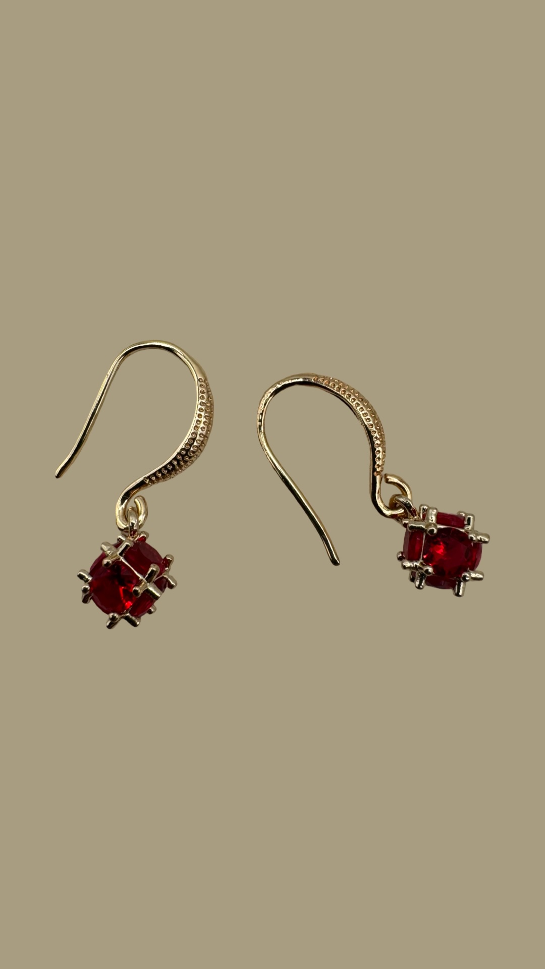 Gold Earrings with Red Gemstone