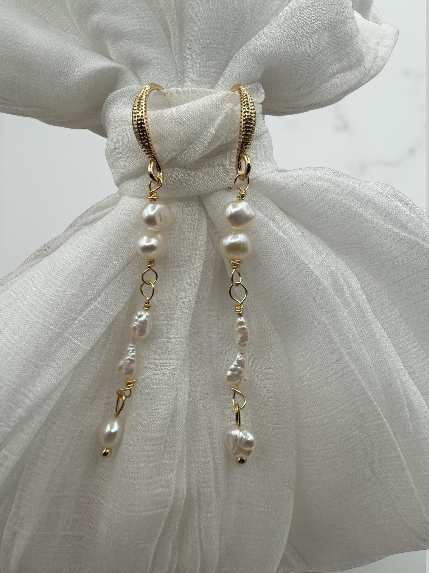 Gold Dangle Pearl Drop Earrings