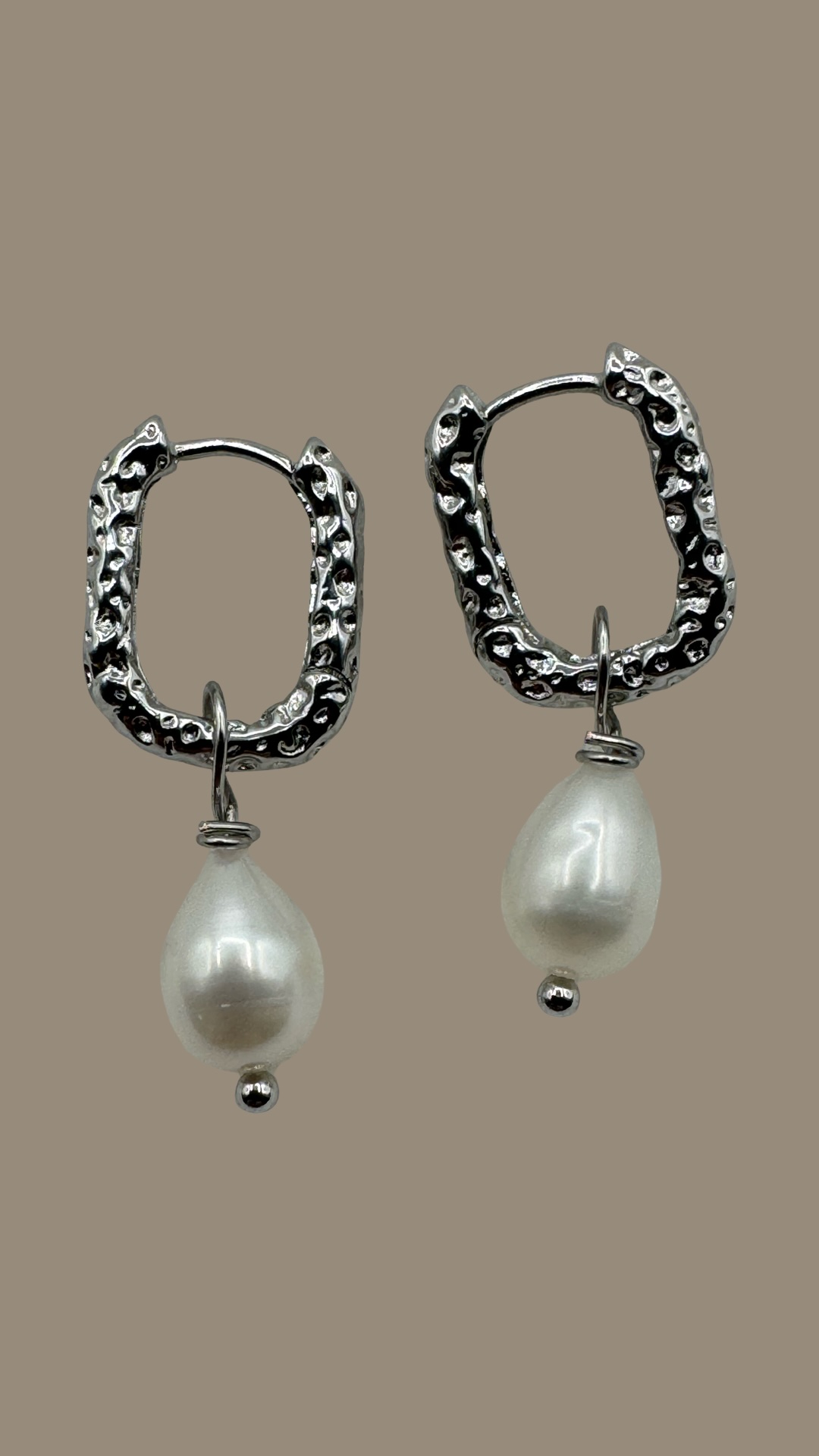 Silver Textured Pearl Drop Earrings