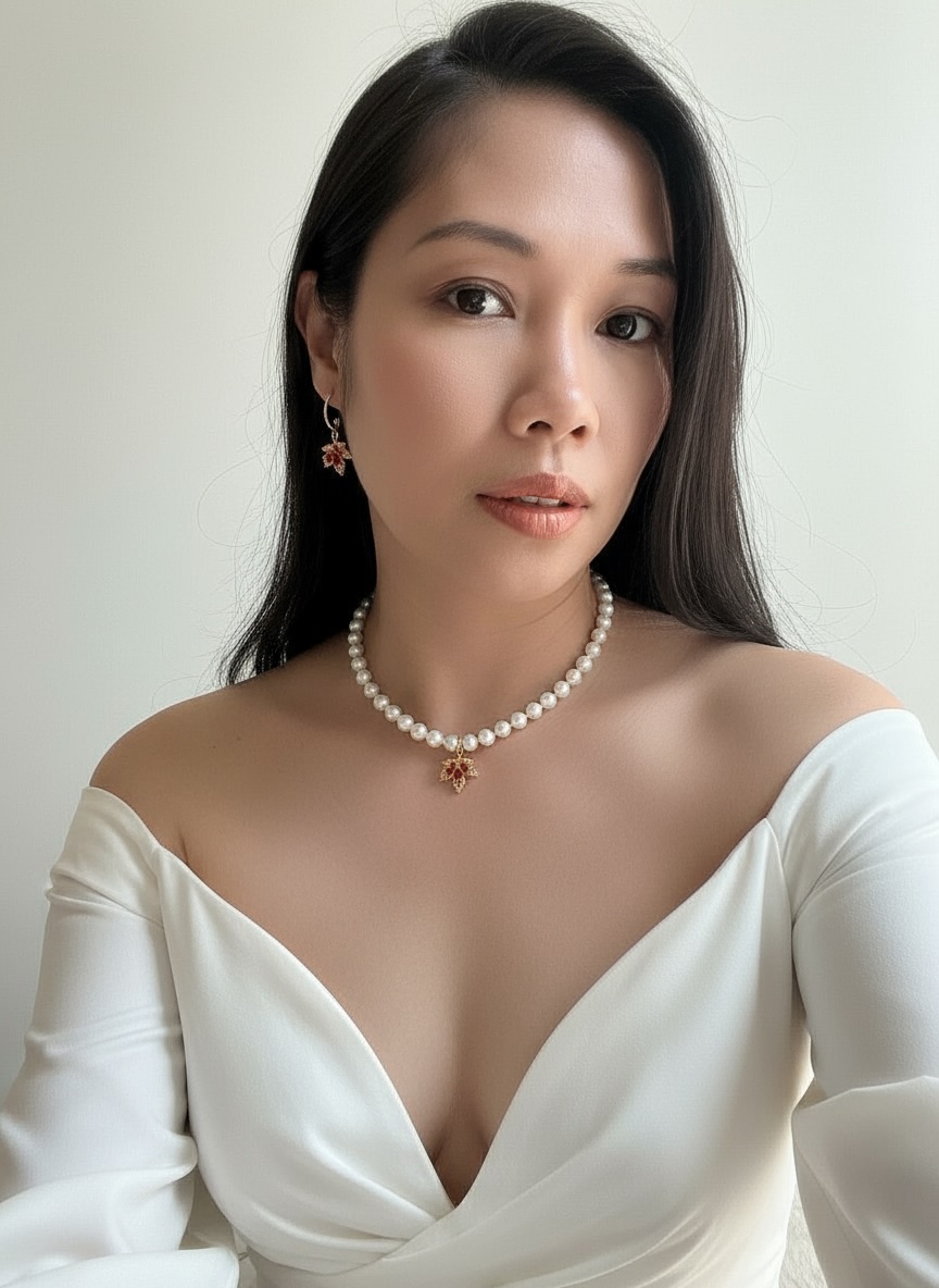 Pearl Necklace with maple Gold Pendant