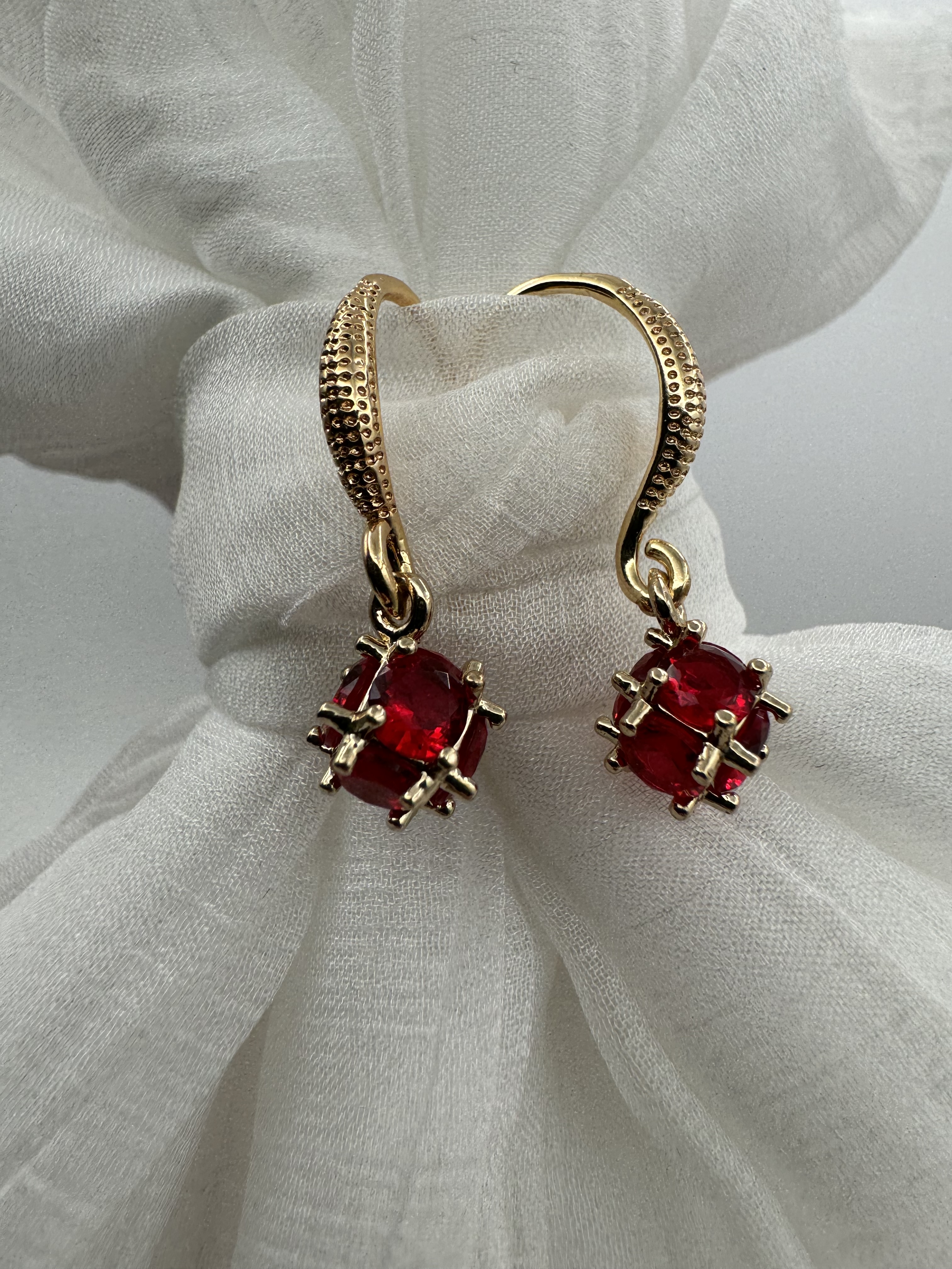 Gold Earrings with Red Gemstone
