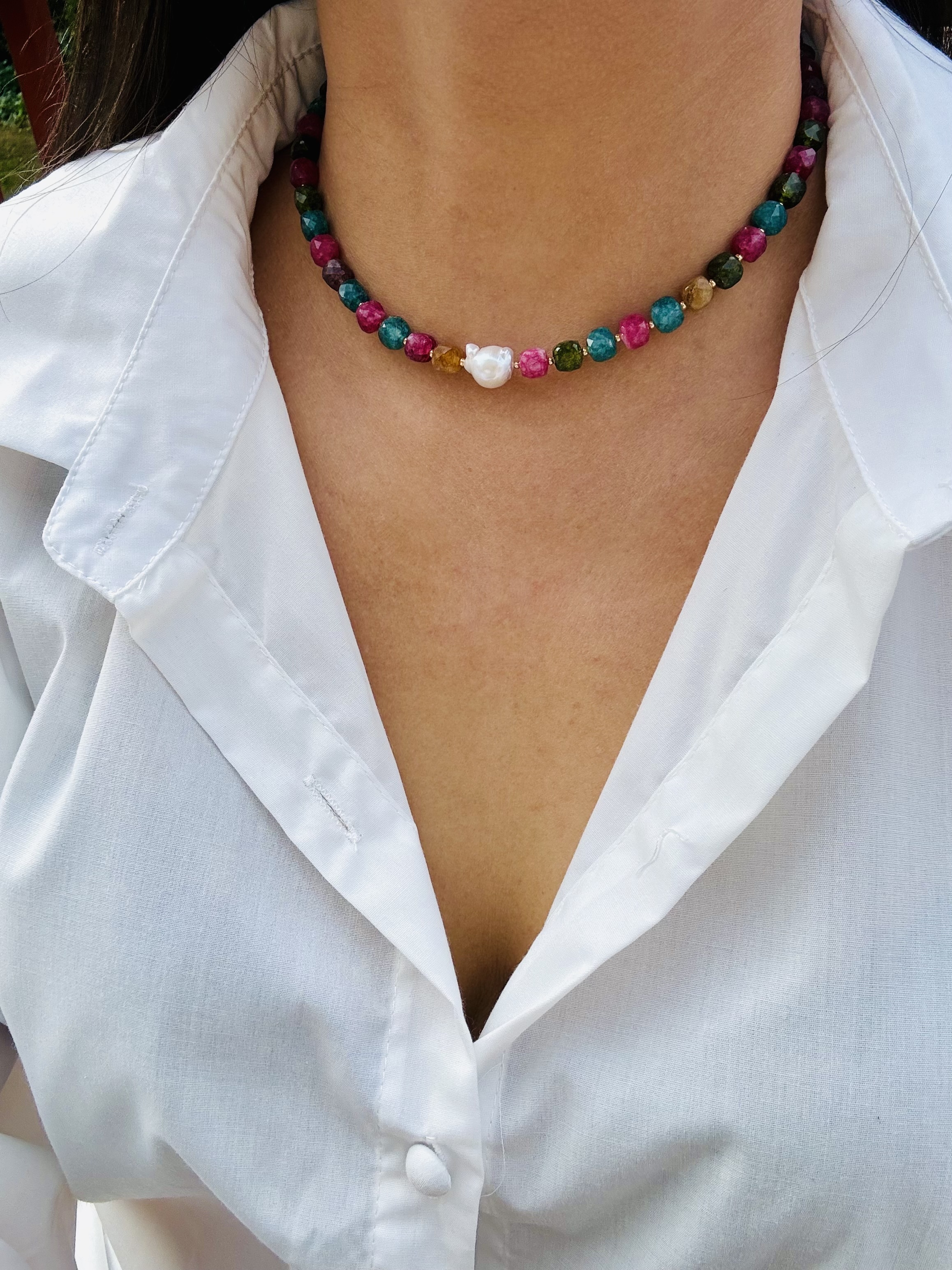 Colorful Tourmaline Beaded Necklace