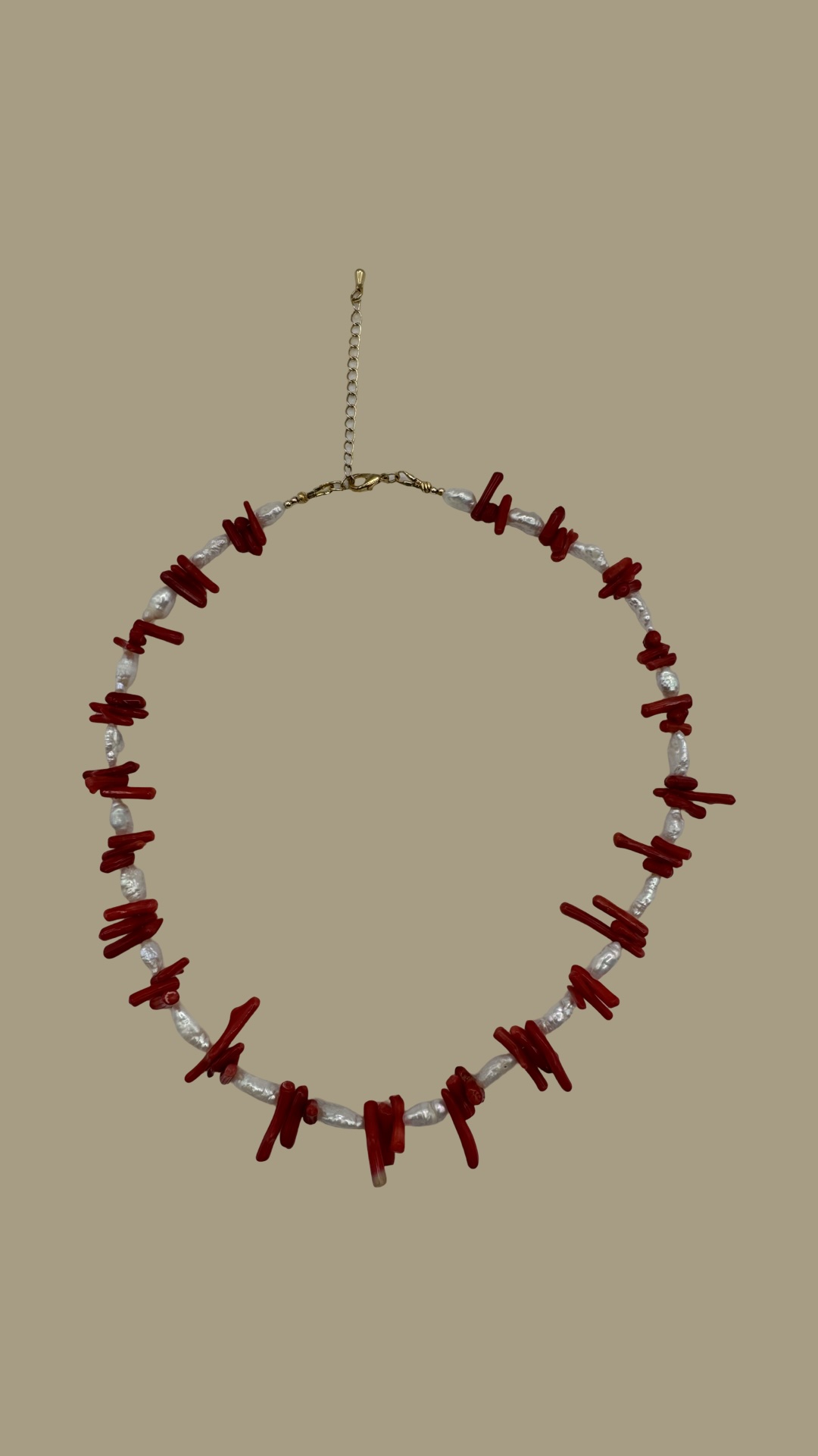 Handmade Red Coral  and freshwater pearl Necklace