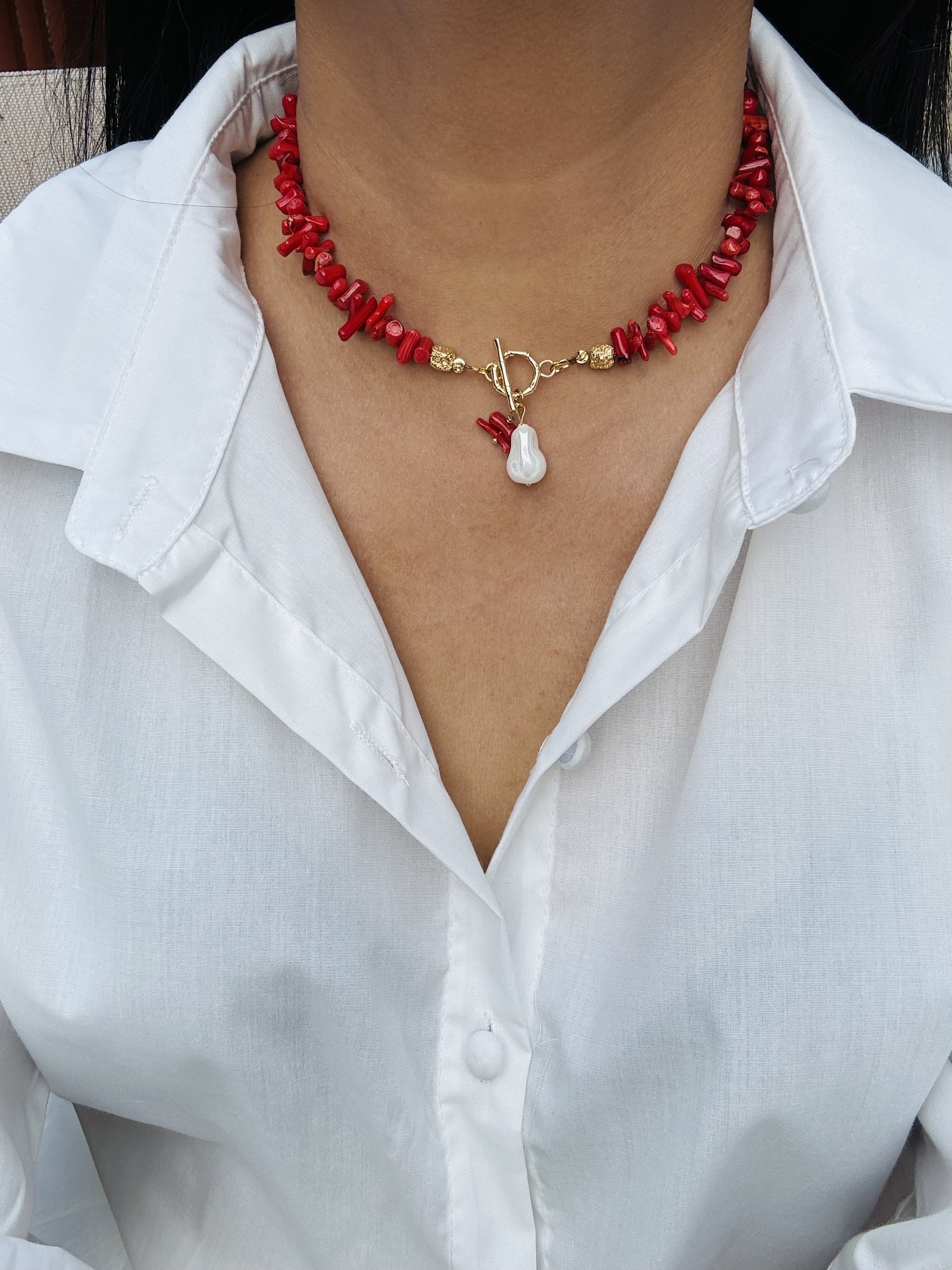 Red Coral Bead Necklace