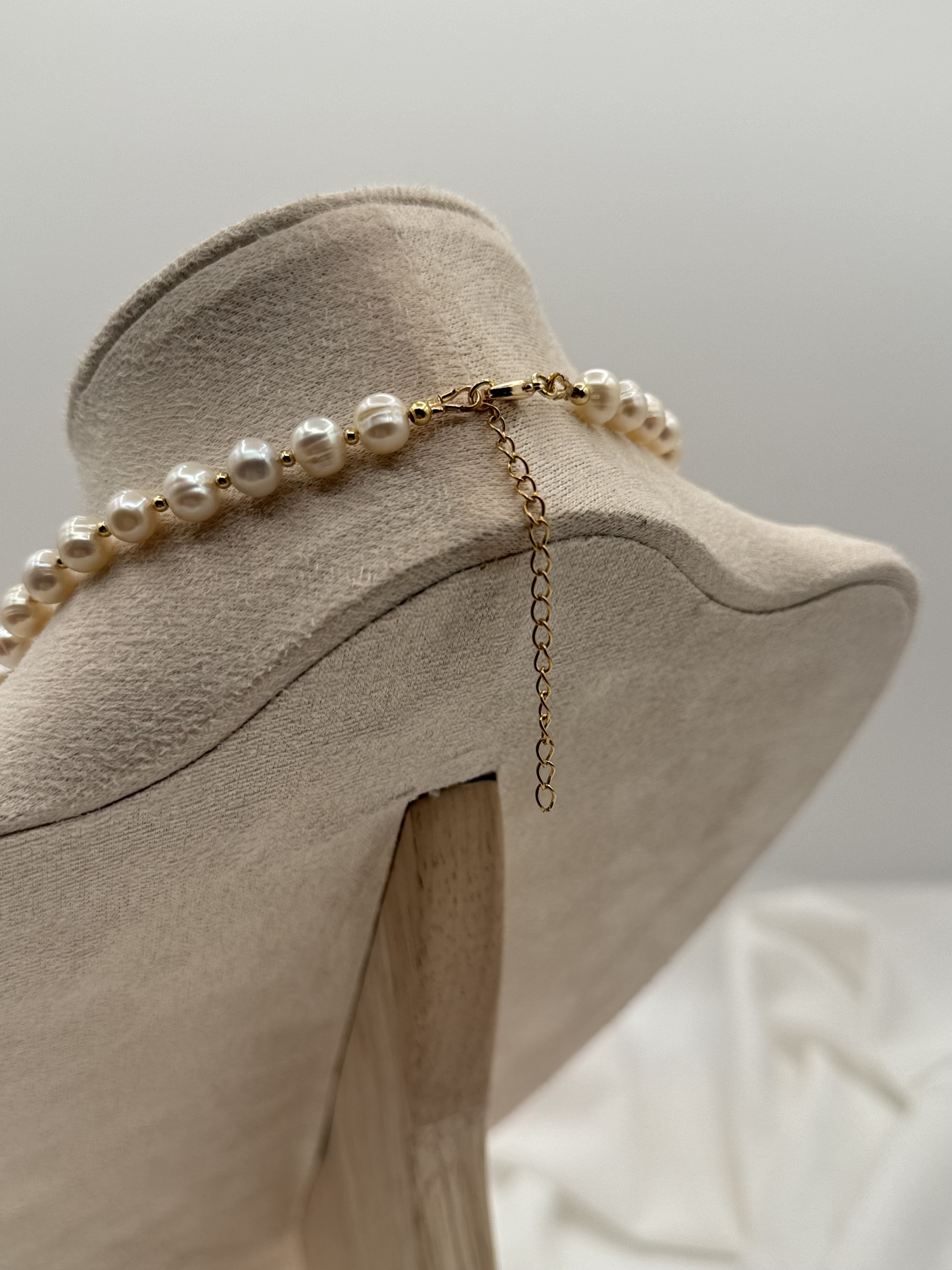 Pearl Necklace with Gold Bow Pendant