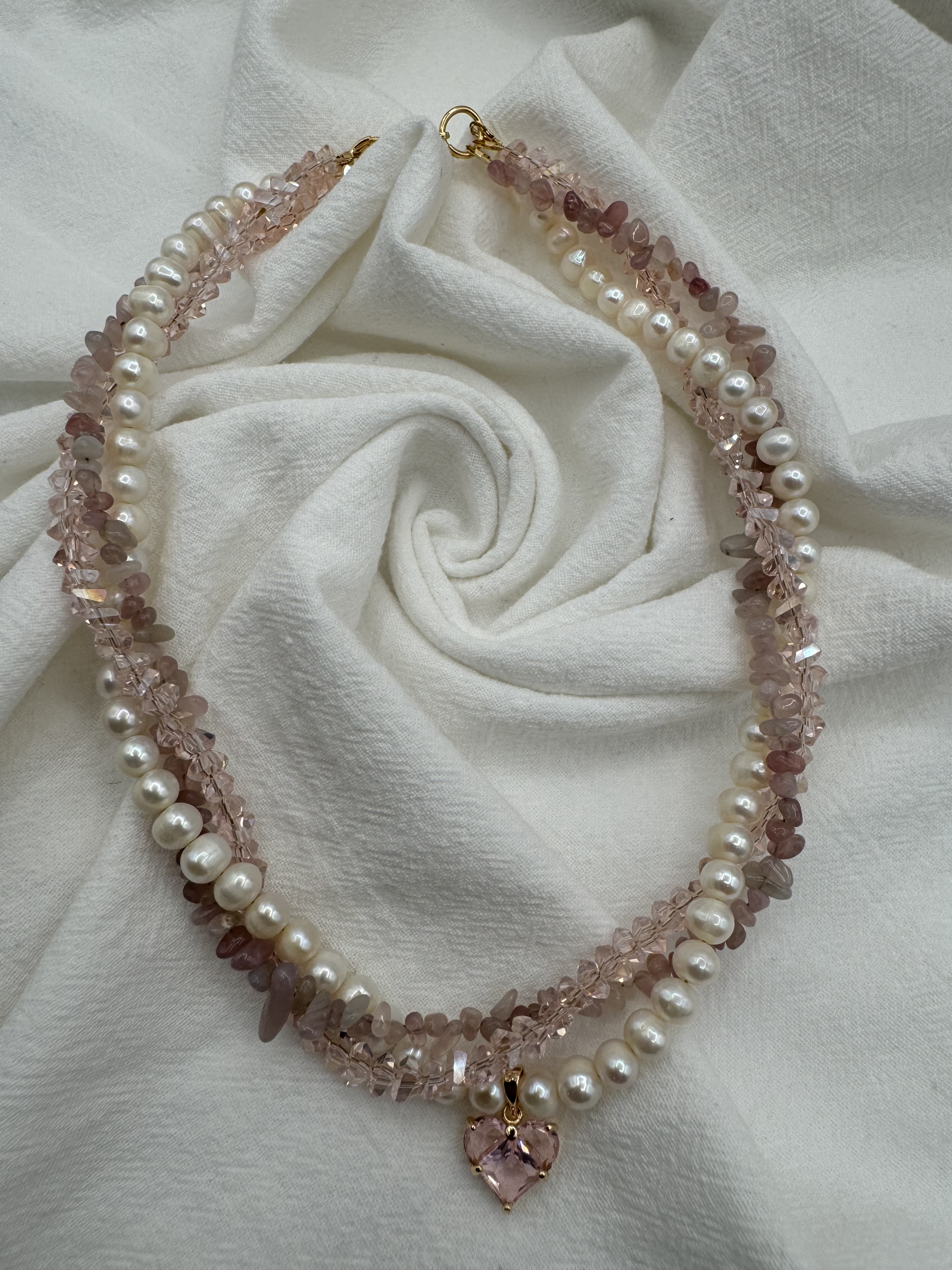 Elegant Pear, Pink Crystal and Pink Quartz Necklace