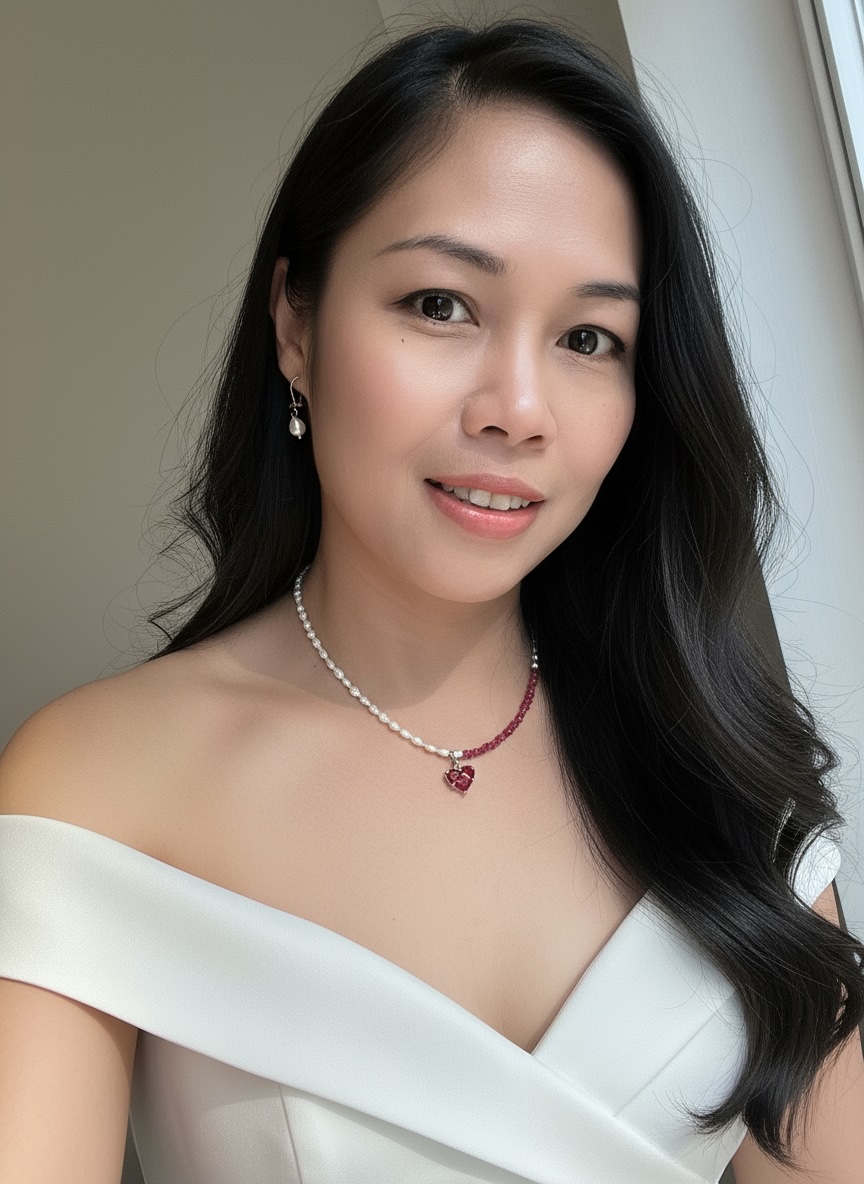 Ruby Glass bead and Pearl Heart Necklace