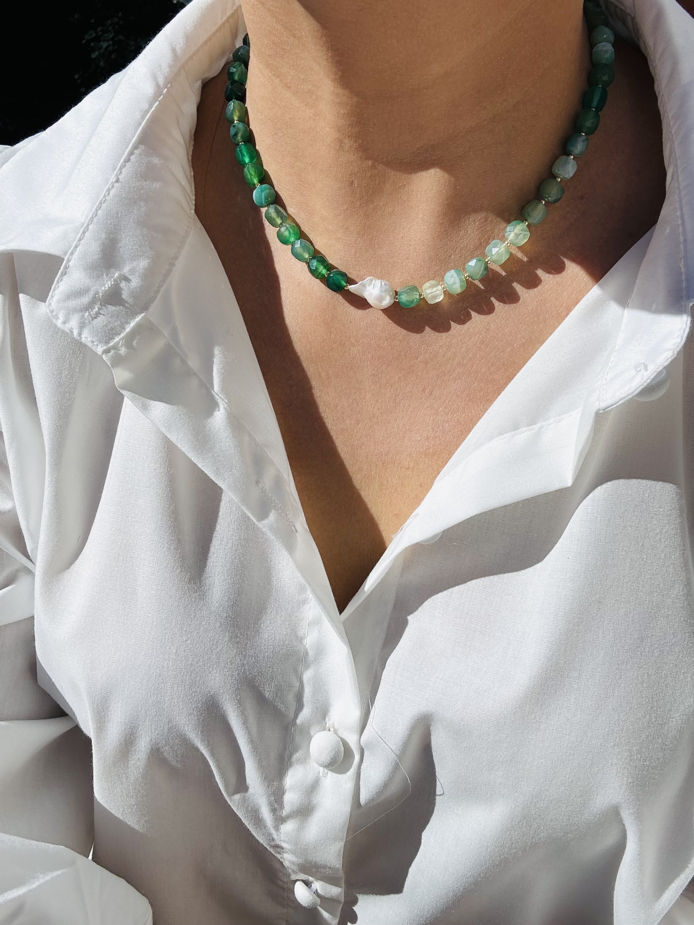 Green Agate Beaded Necklace