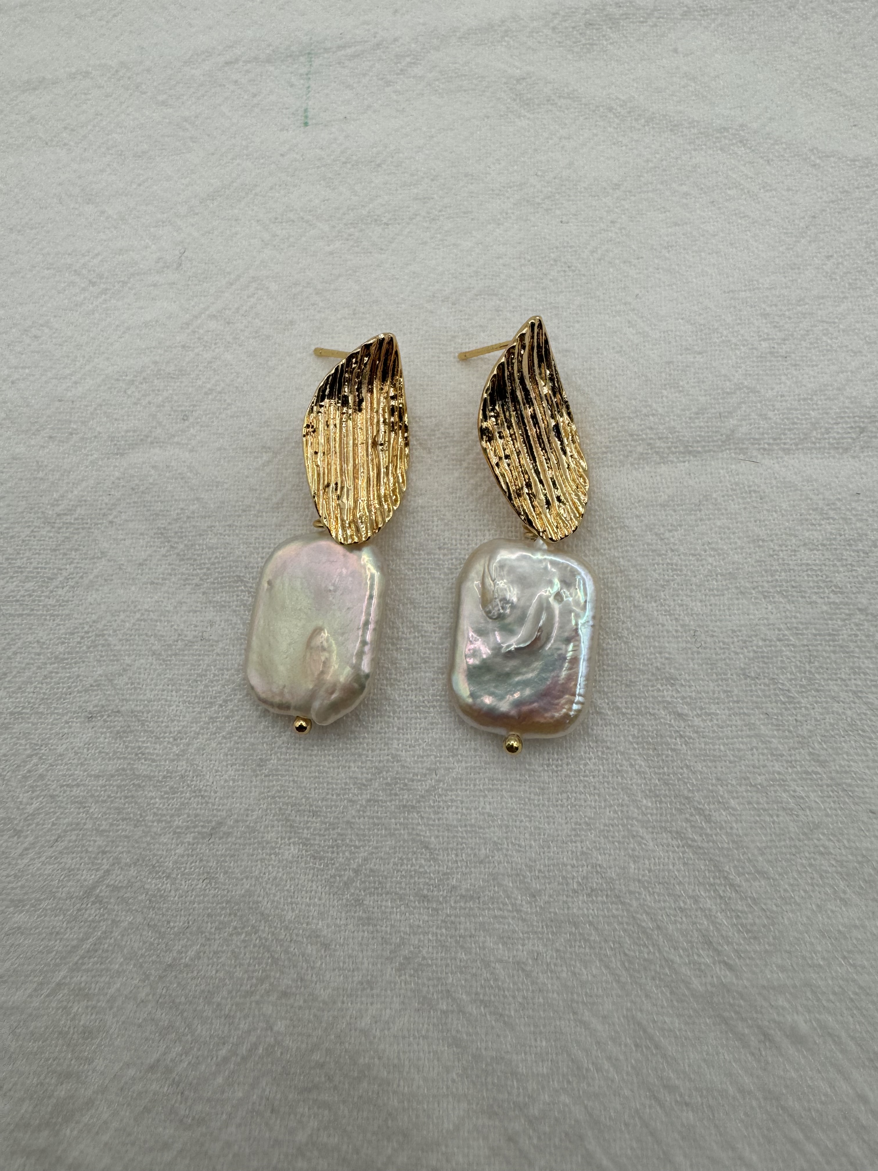 Gold Leaf Pearl Earrings