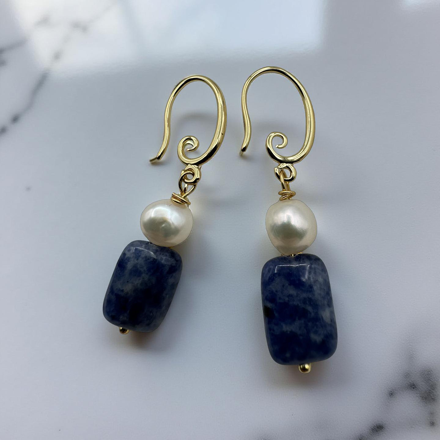 Blue sodalite and Pearl Earrings