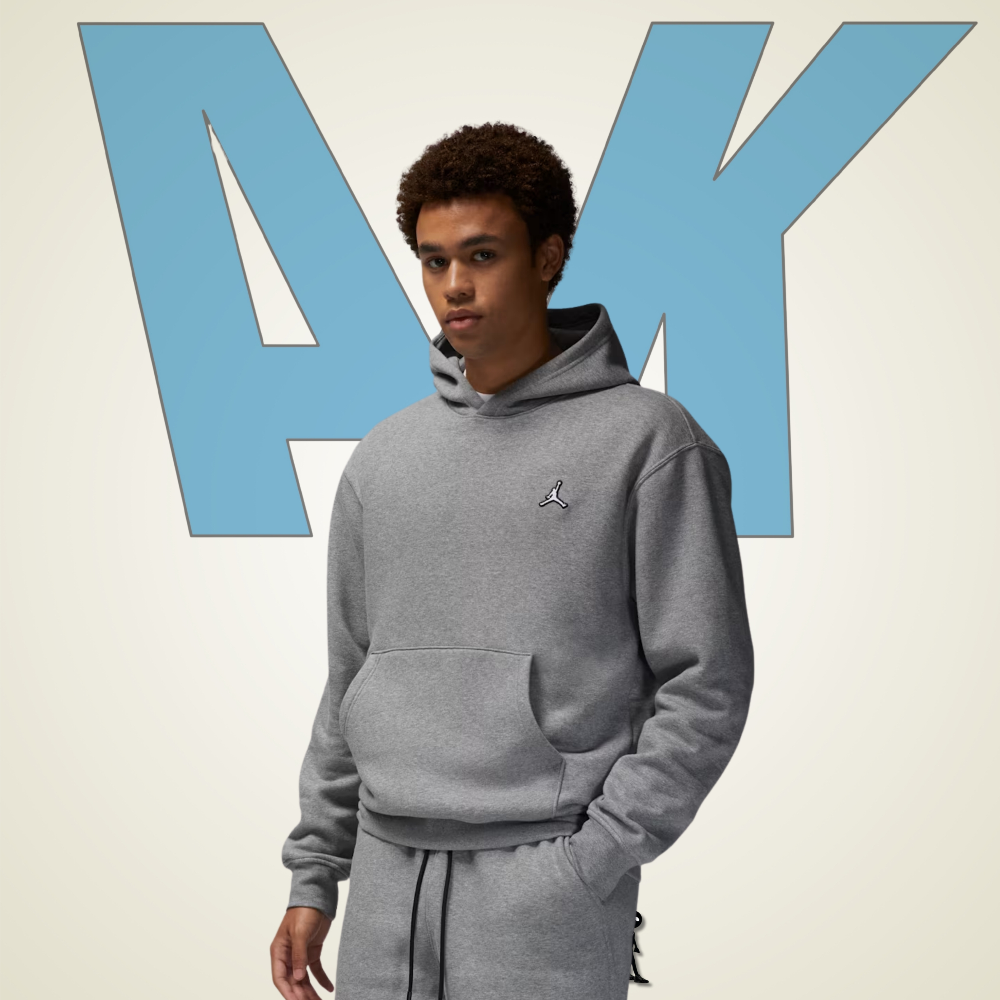 Hoodie Jordan Fleece Gris "contorno negro jumpman"