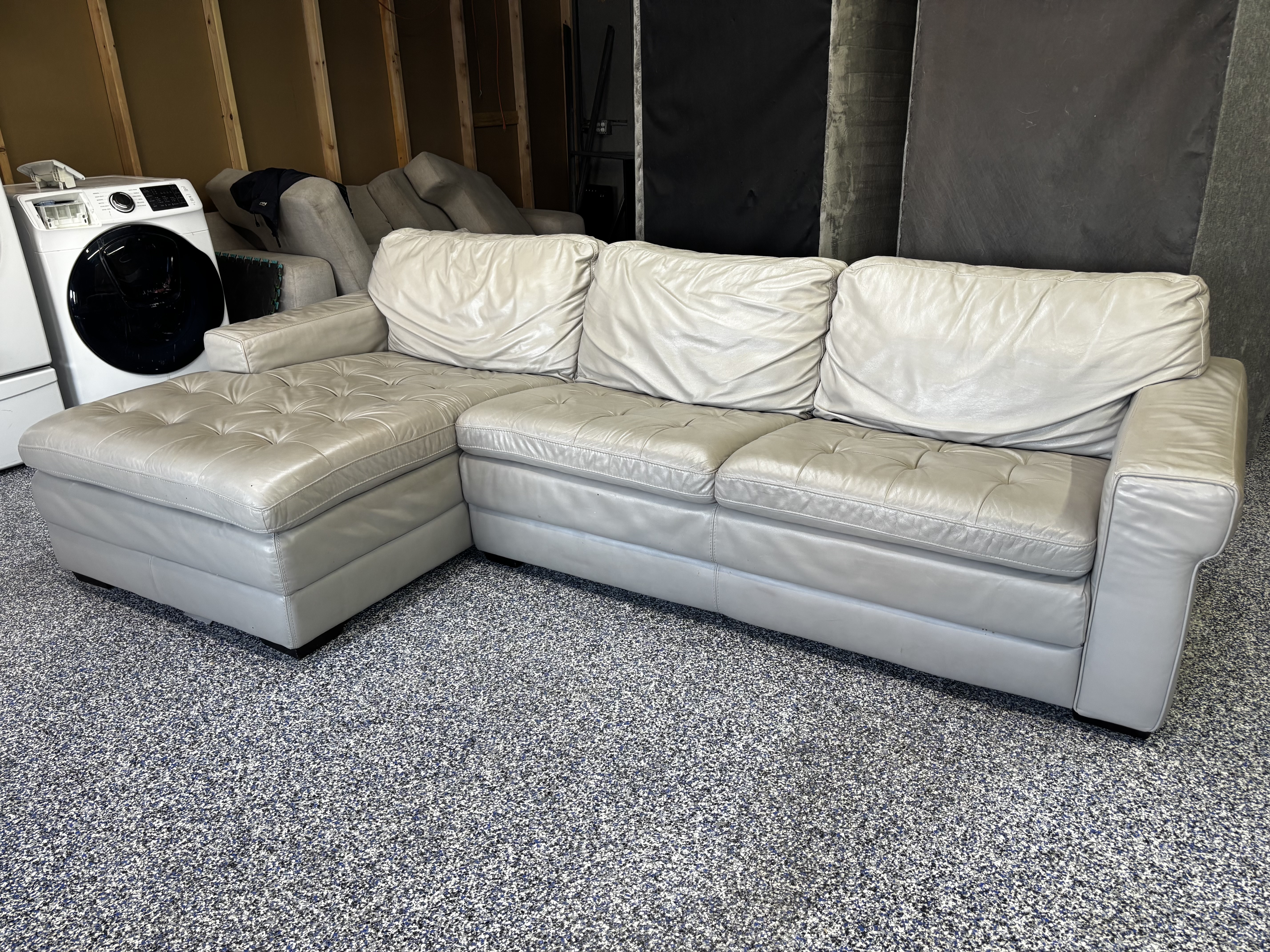 Grey/Beige Leather Sectional 