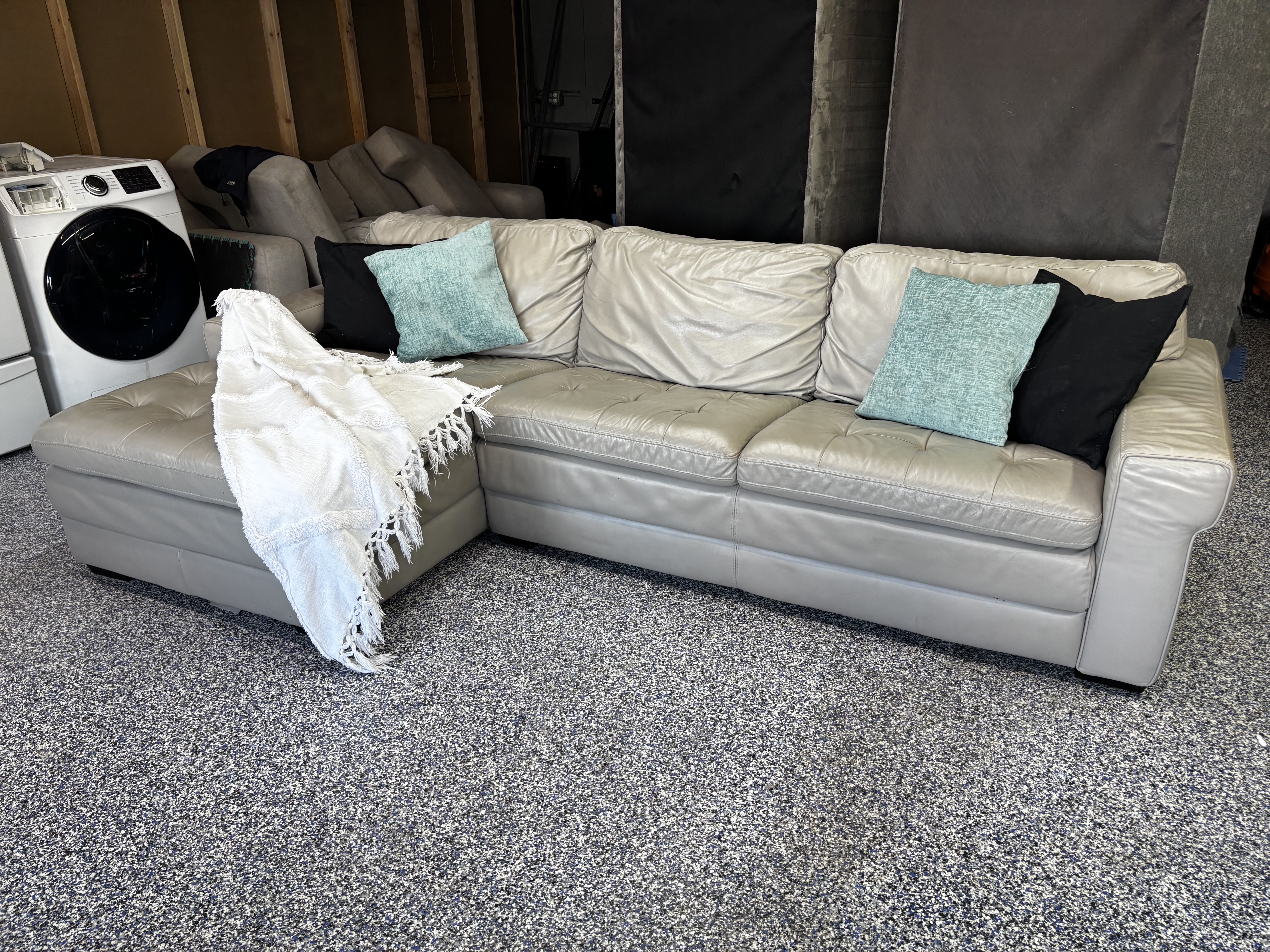 Grey/Beige Leather Sectional 