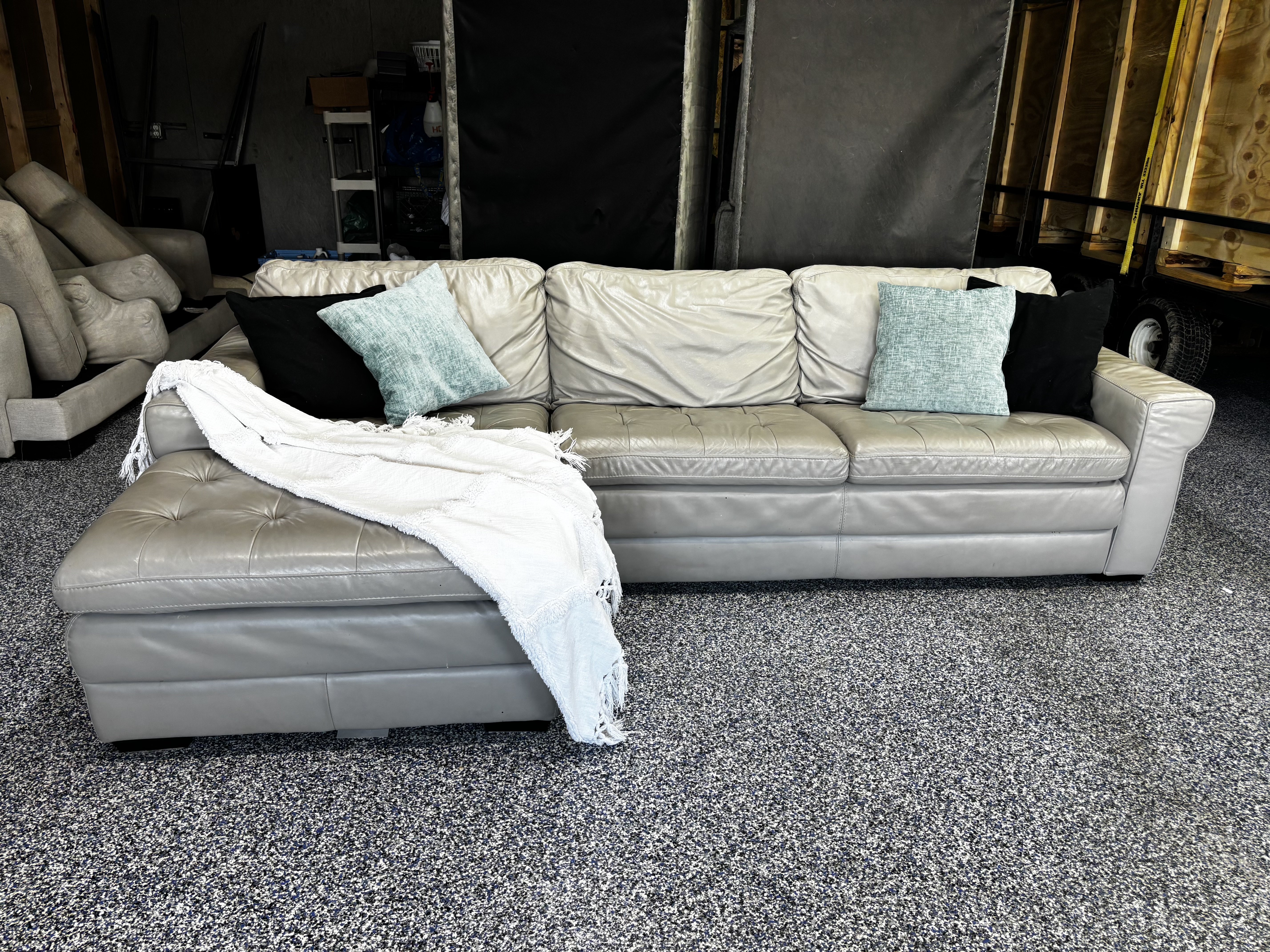 Grey/Beige Leather Sectional 