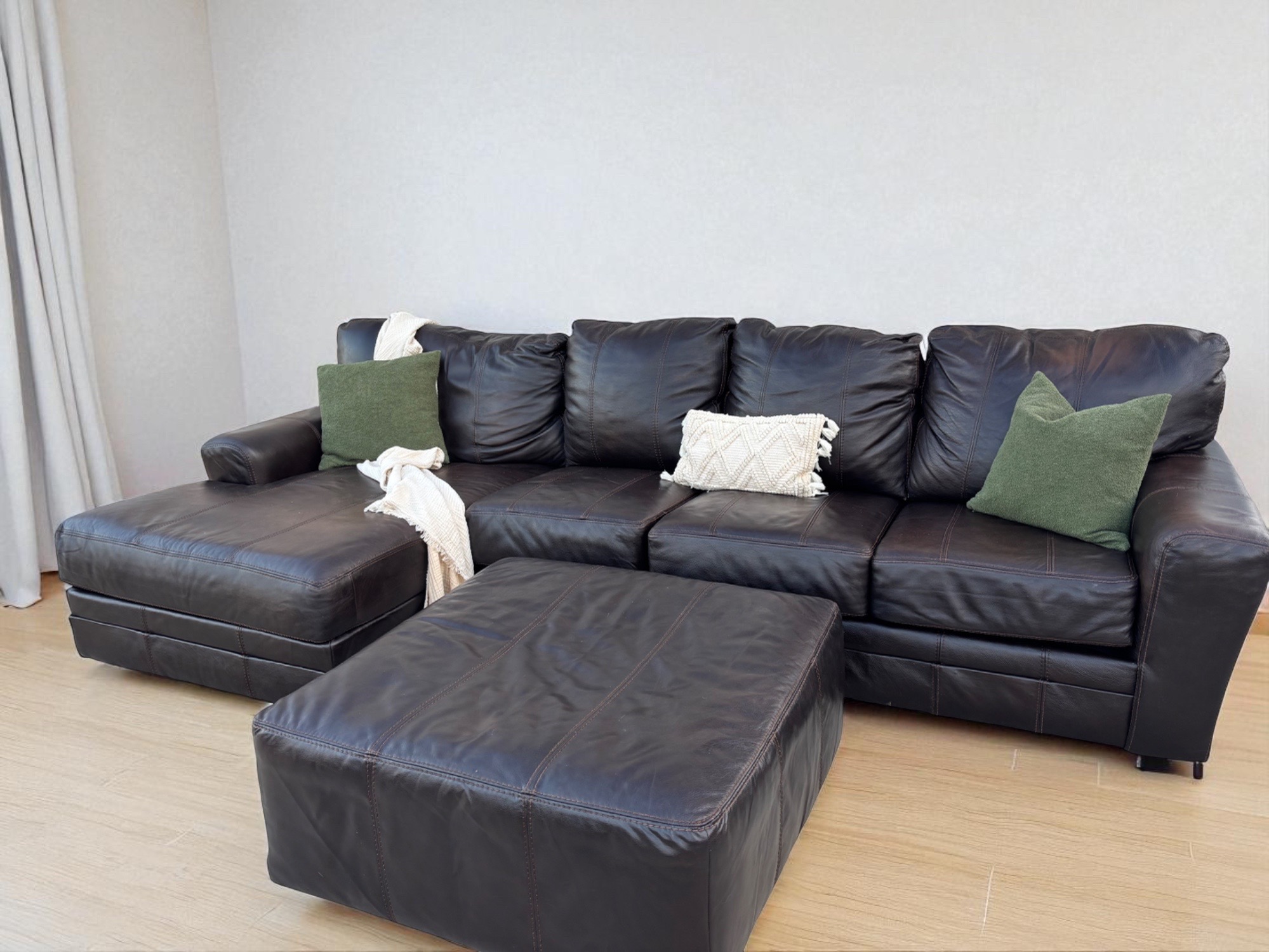 Dark Brown Leather Sectional + Ottoman 