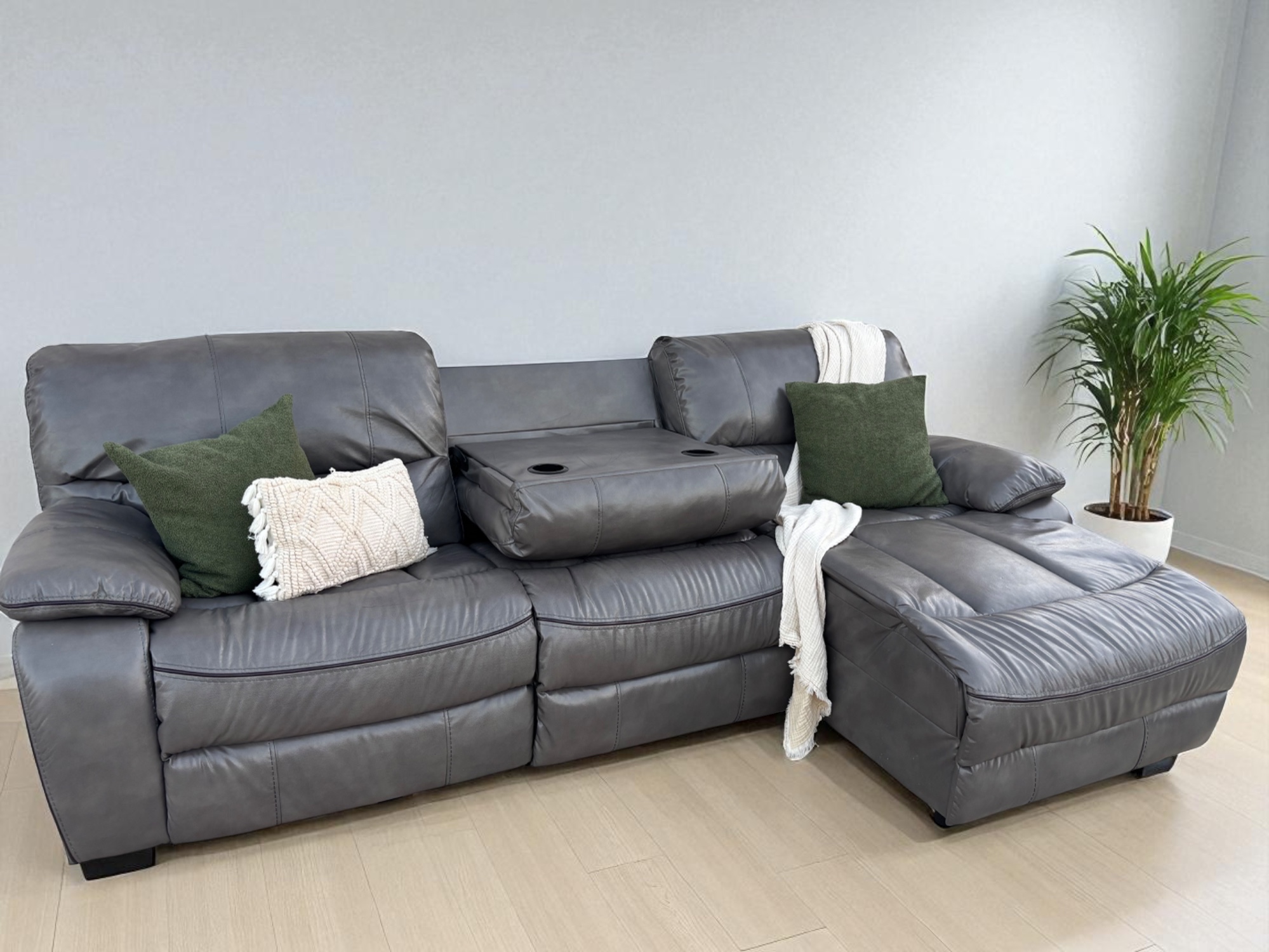 Faux Leather Power Reclining Sectional with USB Ports 