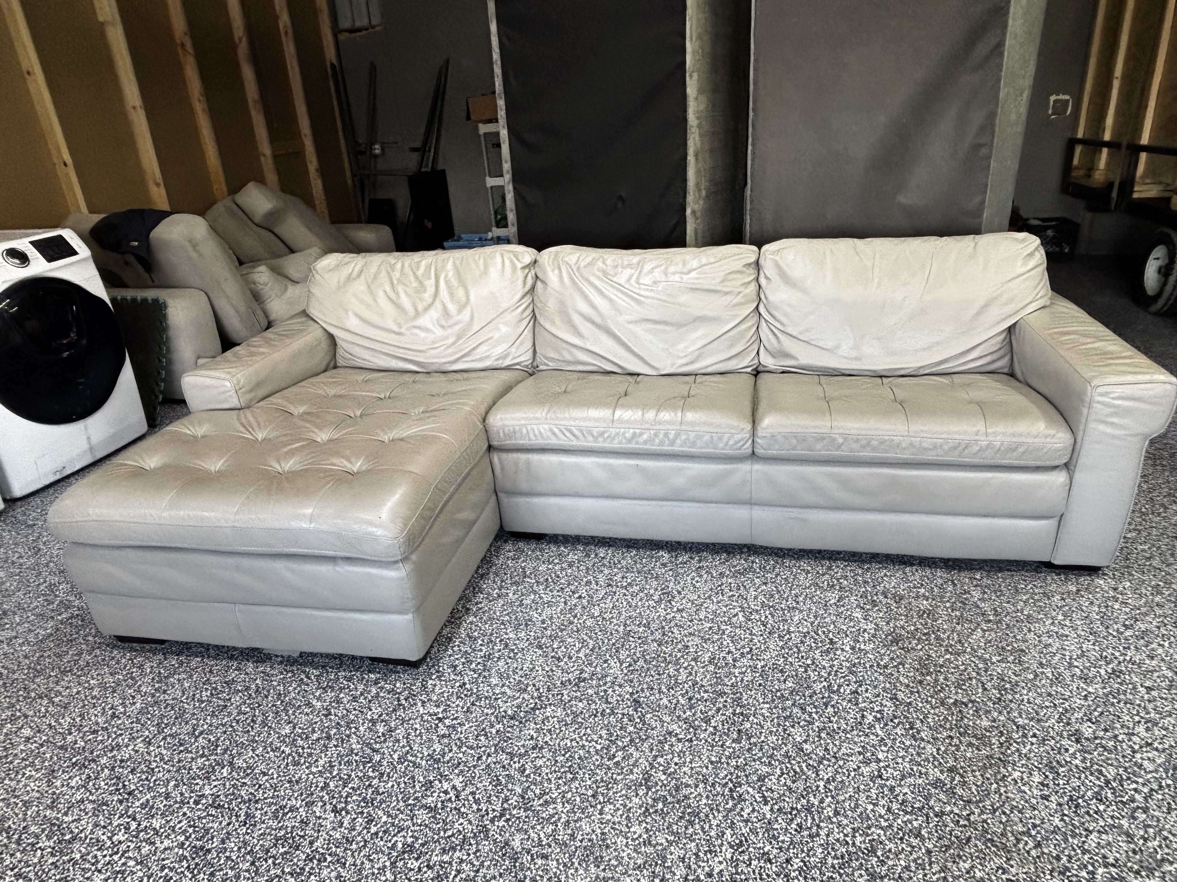 Grey/Beige Leather Sectional 