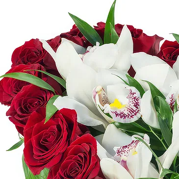 Exquisite Heart of Orchids and Red Roses