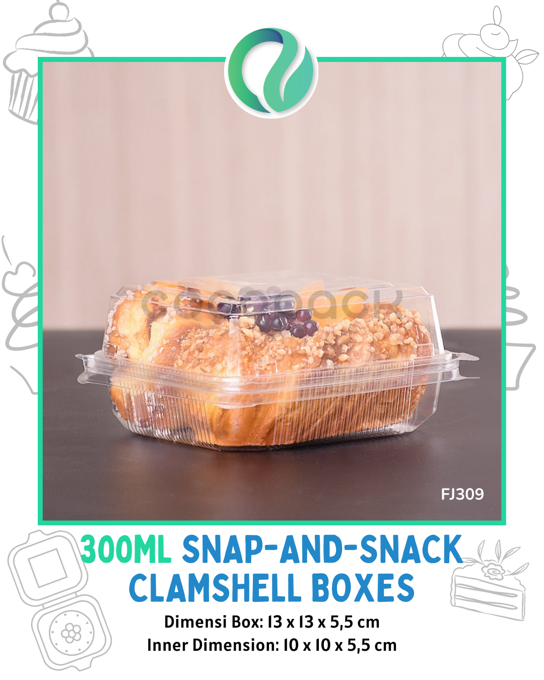 [FJ309] Kotak Plastik Clamshell 300ml 10 pcs