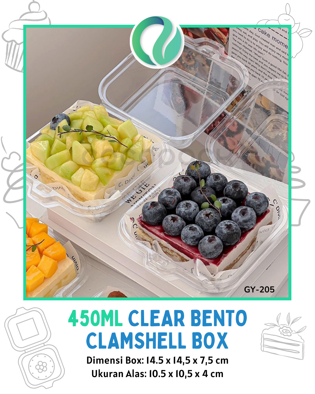 [GY-205] 450ml Clear Bento Clamshell Box 10 pcs