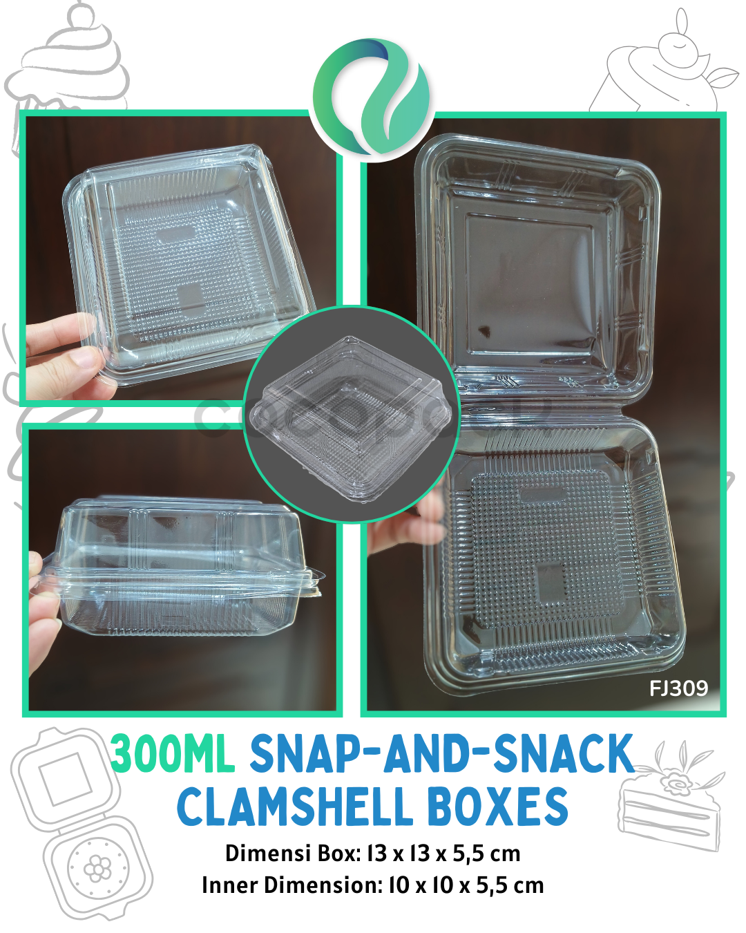 [FJ309] Kotak Plastik Clamshell 300ml 10 pcs
