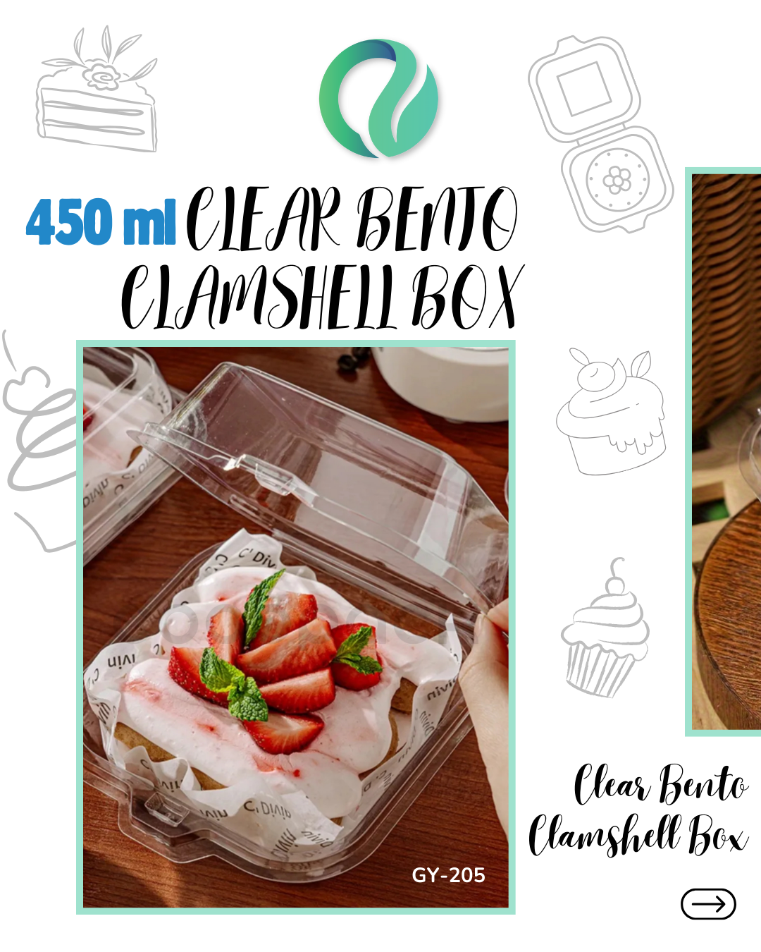 [GY-205] 450ml Clear Bento Clamshell Box 10 pcs