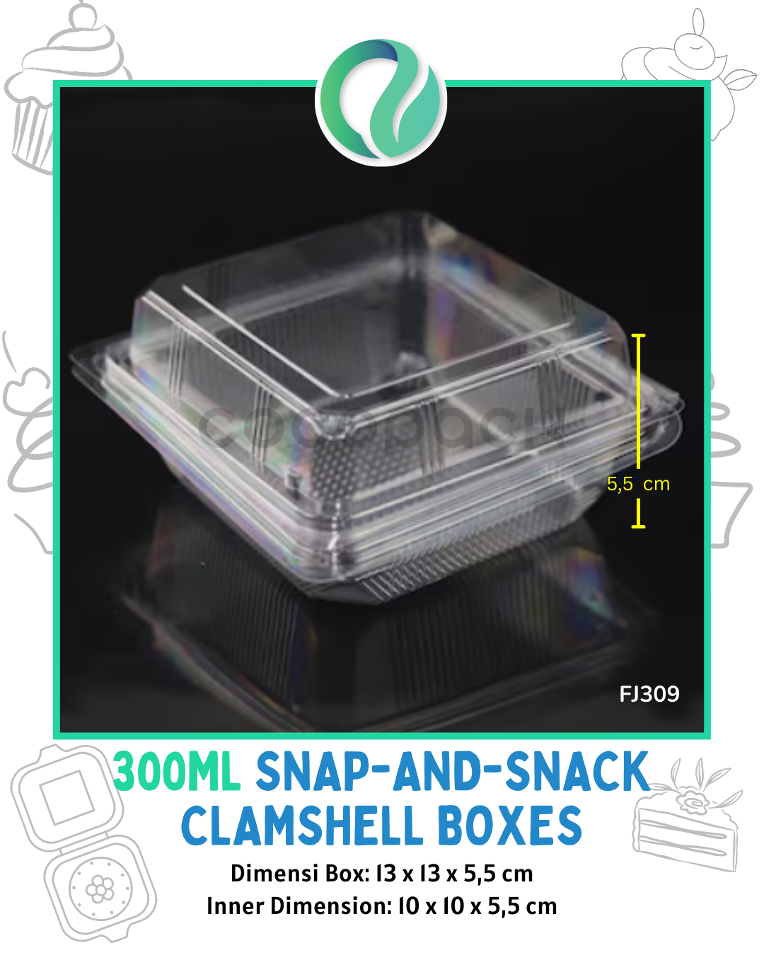 [FJ309] Kotak Plastik Clamshell 300ml 10 pcs