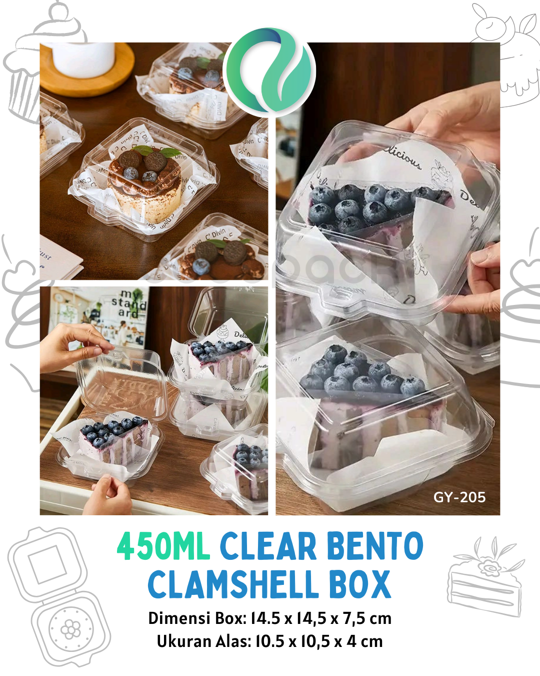 [GY-205] 450ml Clear Bento Clamshell Box 10 pcs