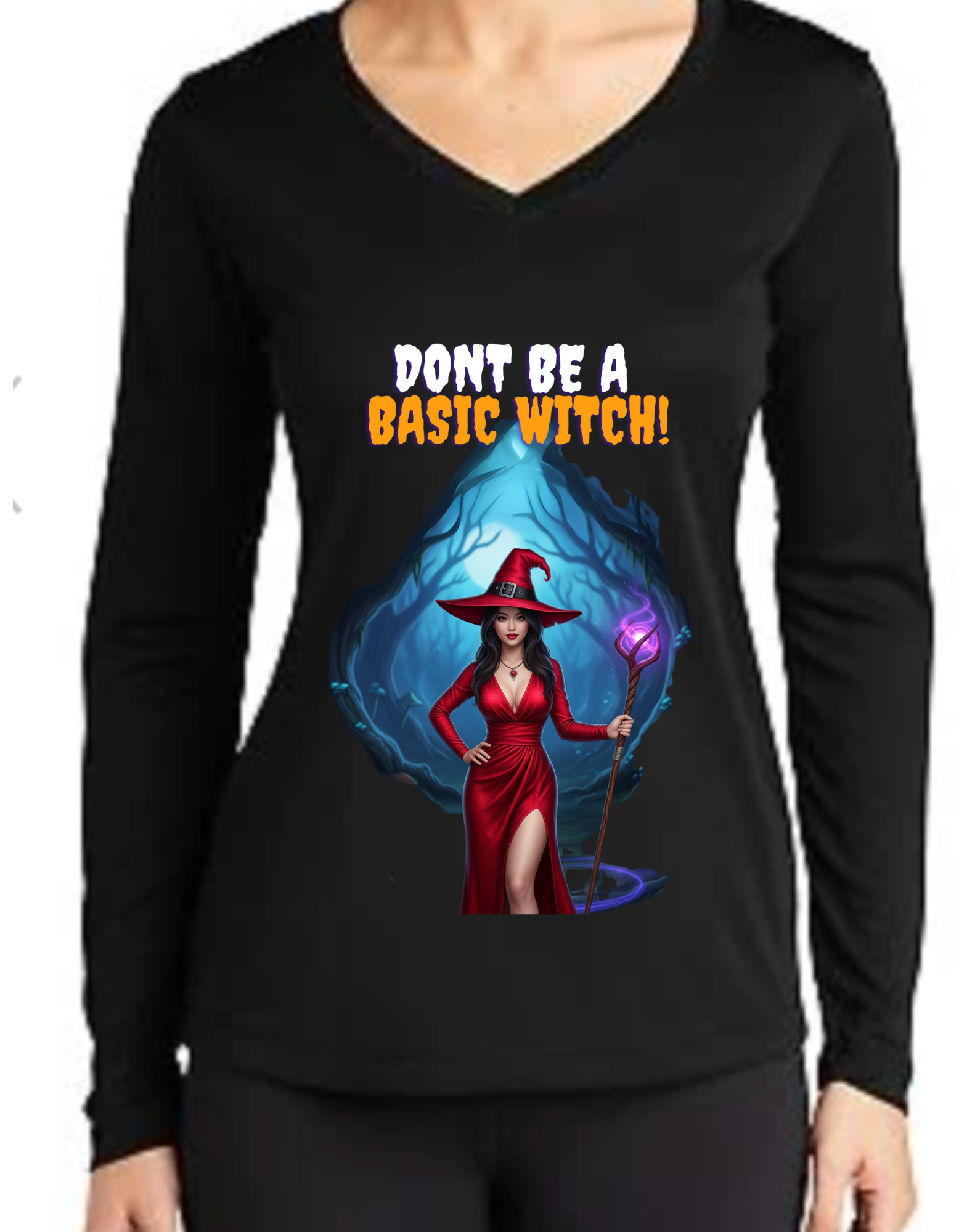 Basic Witch Graphic V-Neck Shirt