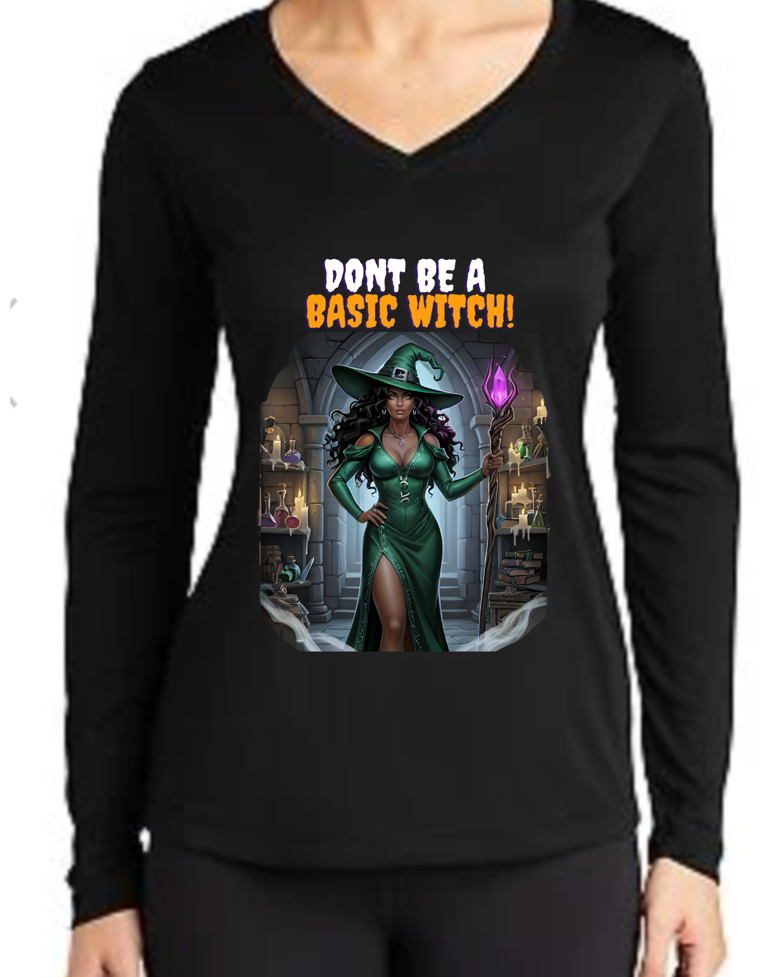 Basic Witch Graphic V-Neck Shirt