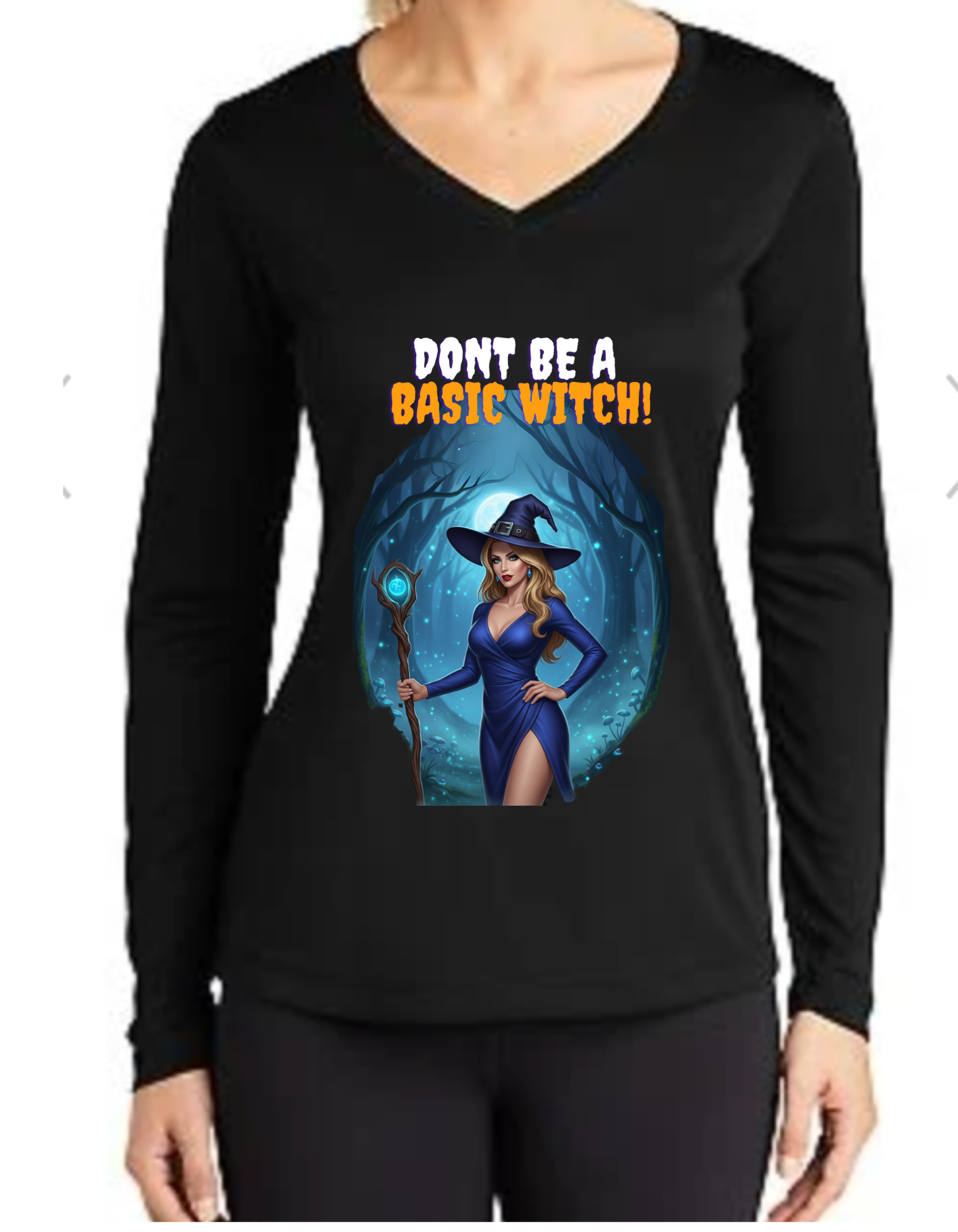 Basic Witch Graphic V-Neck Shirt