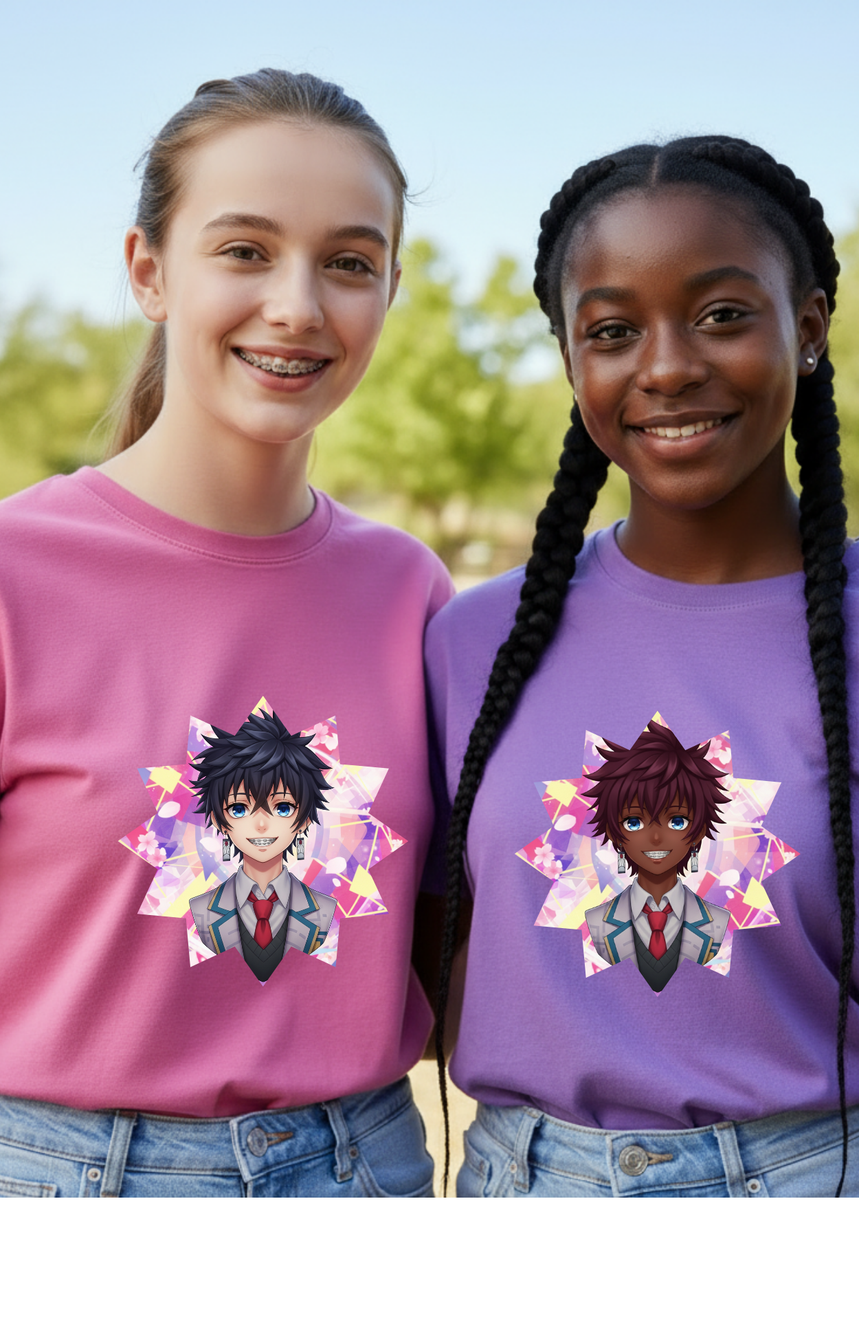 Anime Character with Braces Graphic Pink T-Shirt