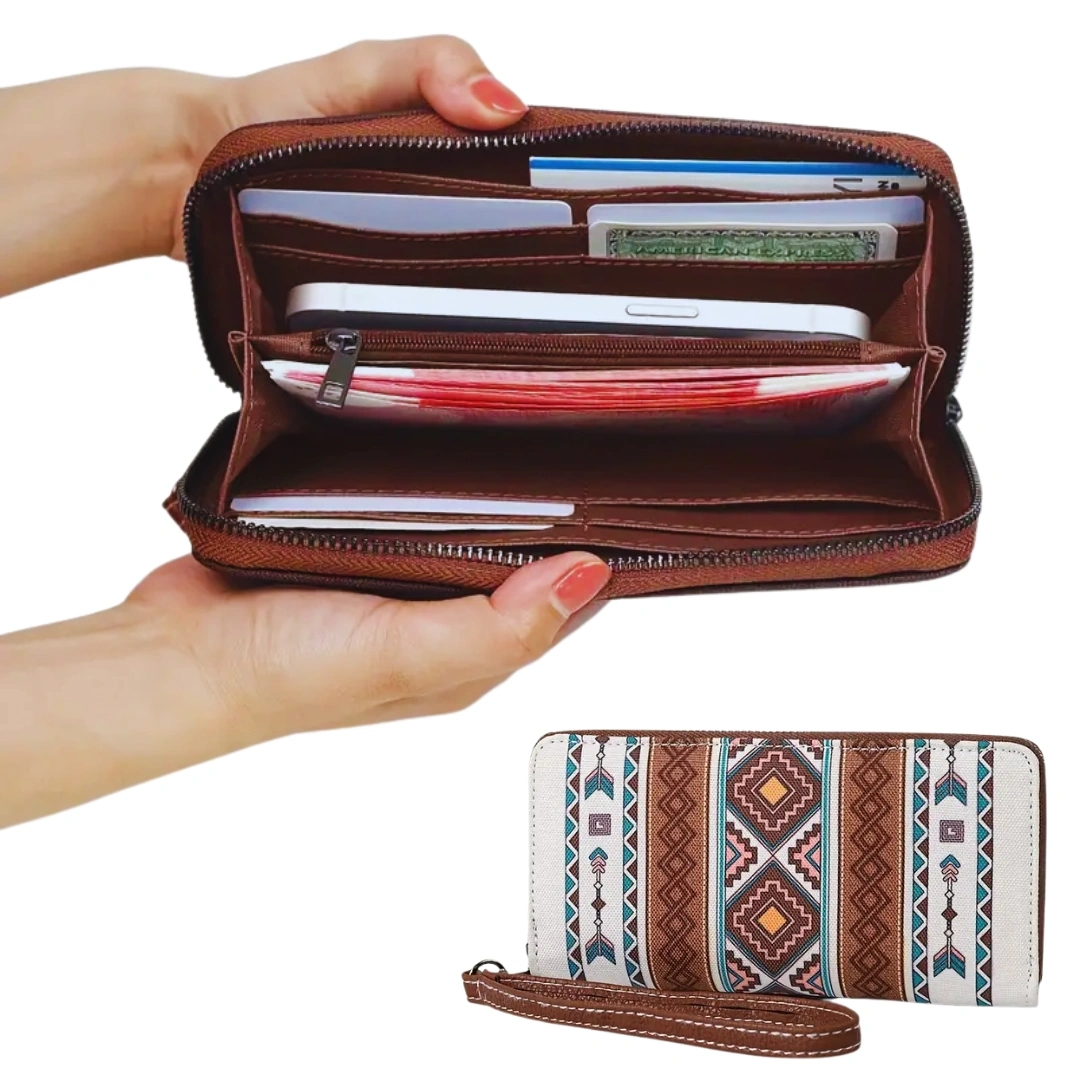 Cartera Larga Bohemia con Muñequera - Organizador Premium para Mujer Moderna