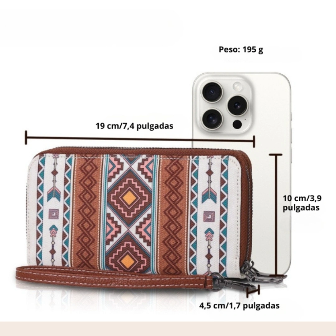 Cartera Larga Bohemia con Muñequera - Organizador Premium para Mujer Moderna