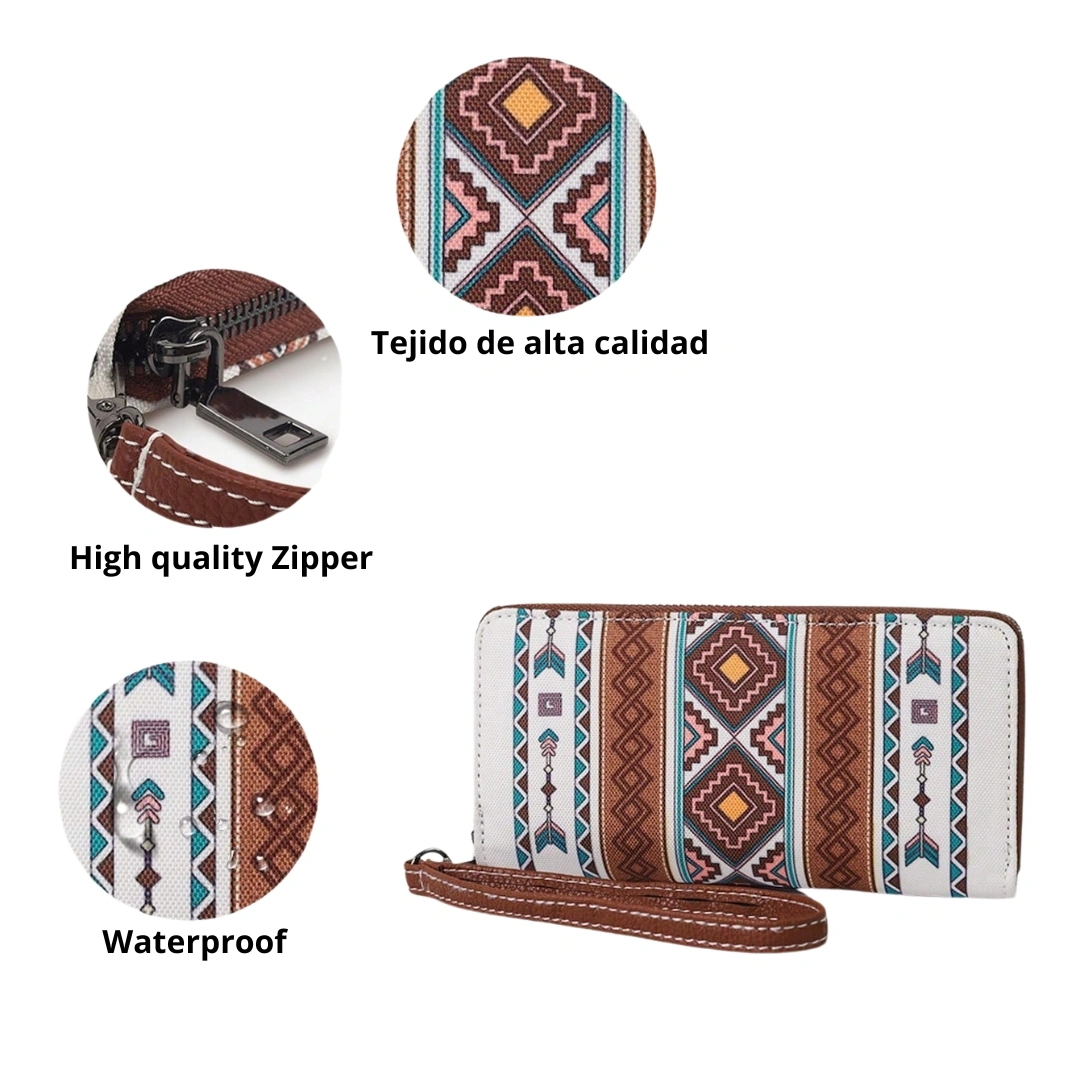 Cartera Larga Bohemia con Muñequera - Organizador Premium para Mujer Moderna