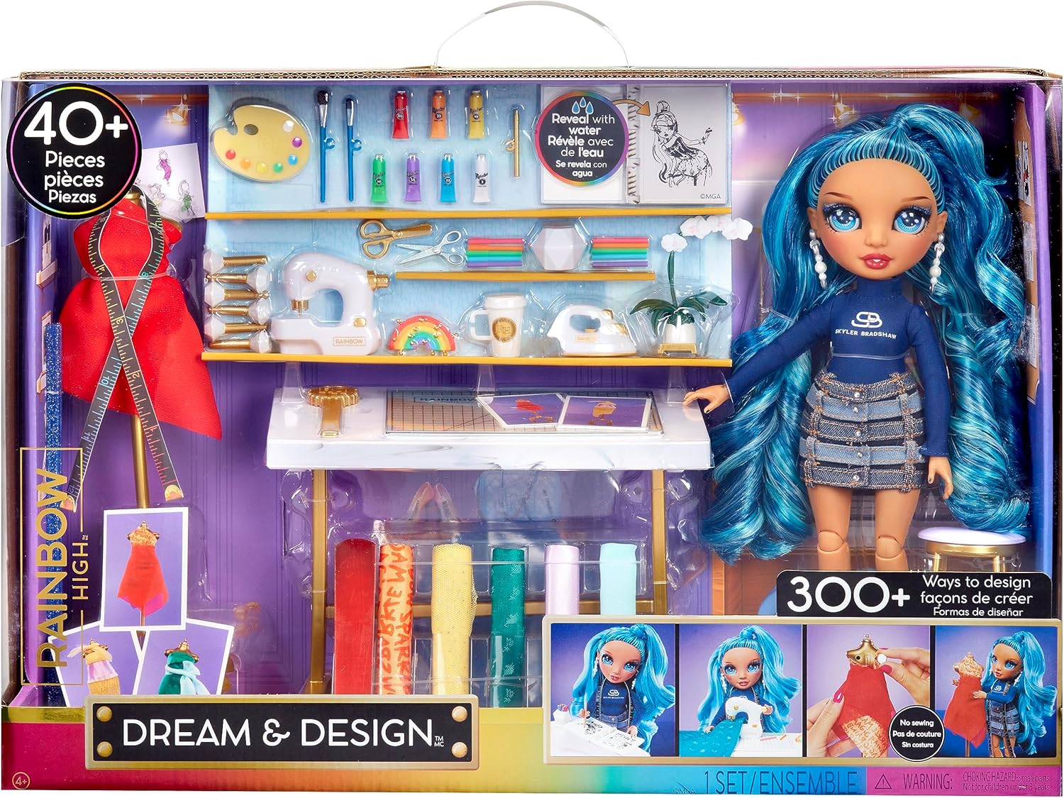 Rainbow High Dream & Design Fashion Studio Playset - Juego de Diseño de Moda con la Muñeca Skyler Bradshaw Azul y Kit de Moda Fácil sin Costuras - Ideal para Niños de 4 a 12 Años y Coleccionistas