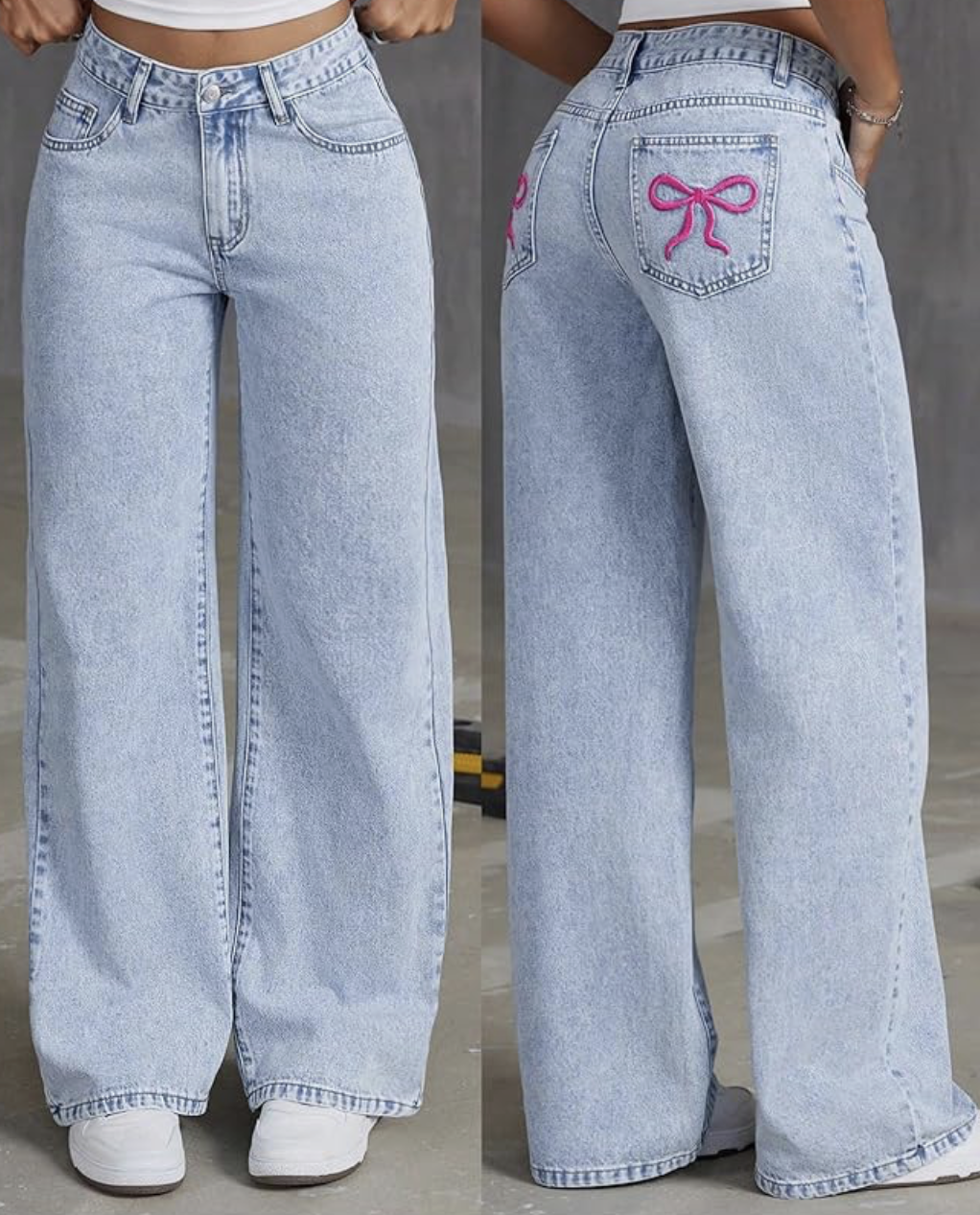 Floerns Women's Y2k Bow Low Rise Baggy Jeans Straight Wide Leg Boyfriend Denim Pants Trendy Jeans 2025 Fall