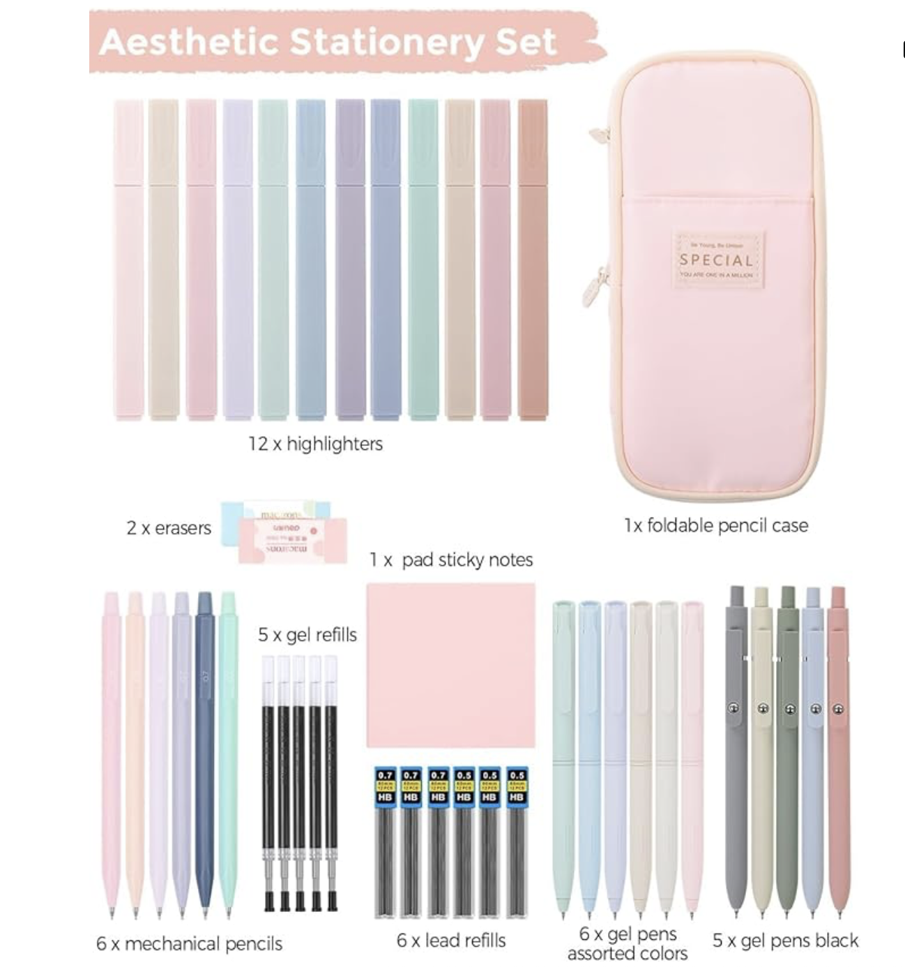 SKYDUE Cute School Supplies 44 PCS