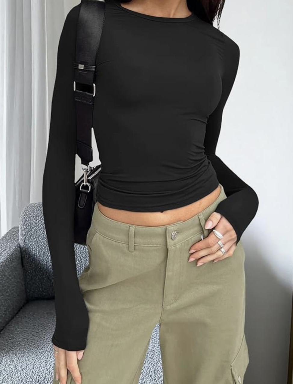 Trendy Queen Womens Long Sleeve T Shirts Fall Fashion 2025 Basic Crop Tops Going Out Outfits Y2k Clothes