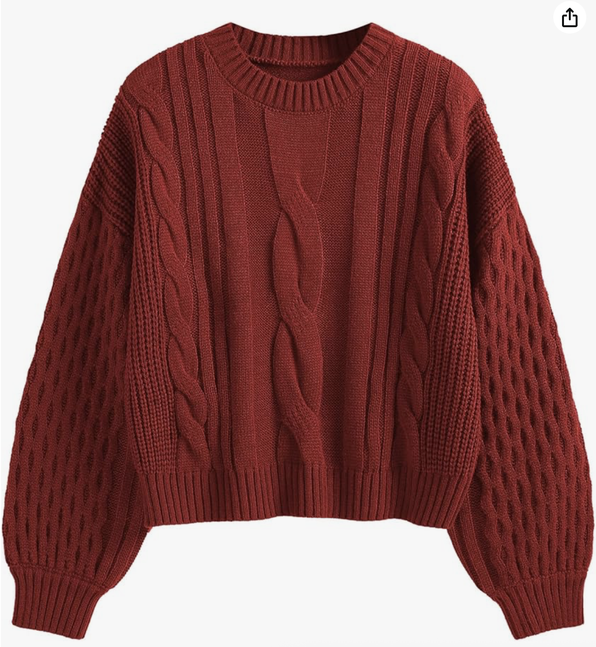 ZAFUL Women's Solid Knit Cable Sweater Casual Long Lantern Sleeve Pullover Crew Neck Knitted Tops