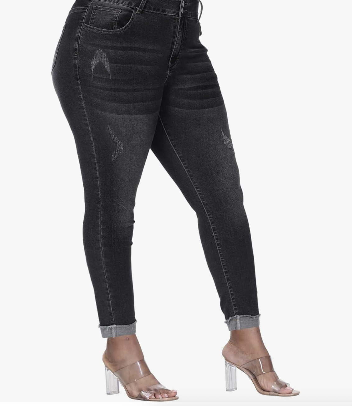 Womens Plus Size Skinny Jeans High Waisted Stretchy Classic Ankle Jean- Grey