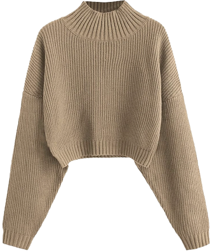 ZAFUL Women's Cropped Turtleneck Sweater Lantern Sleeve Ribbed Knit Pullover Sweater Jumper