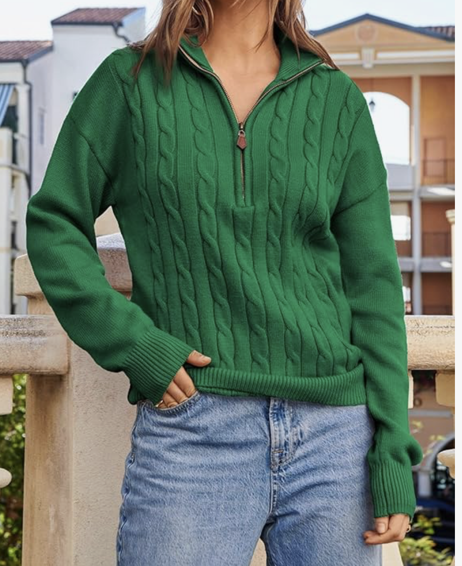 Dokotoo Women's Sweaters 2025 Fall Winter Quarter Zip Casual Ribbed Cable Knit Pullover