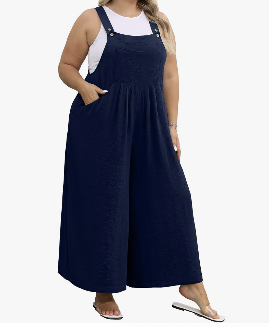 OLRIK Plus Size Jumpsuit for Women Wide Leg Adjustable Straps Romper Waist Loose Fit Overalls with Pockets Teacher Outfits