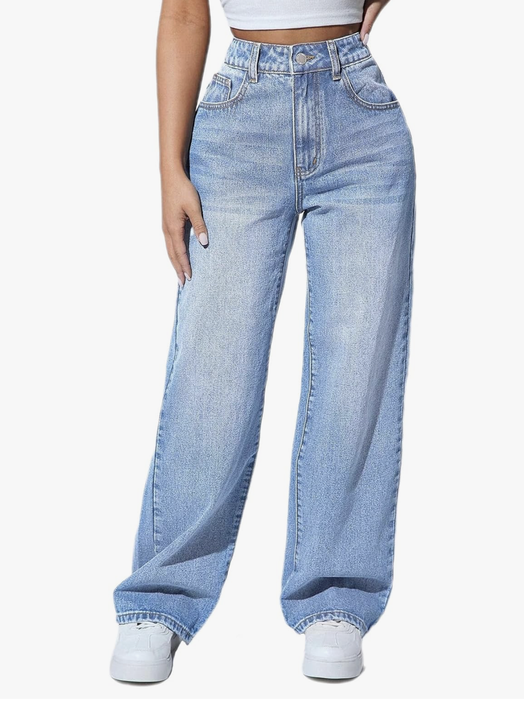 Straight Leg Jeans for Women High Waisted Stretchy Wide Leg Boyfriend Jeans Denim Pants